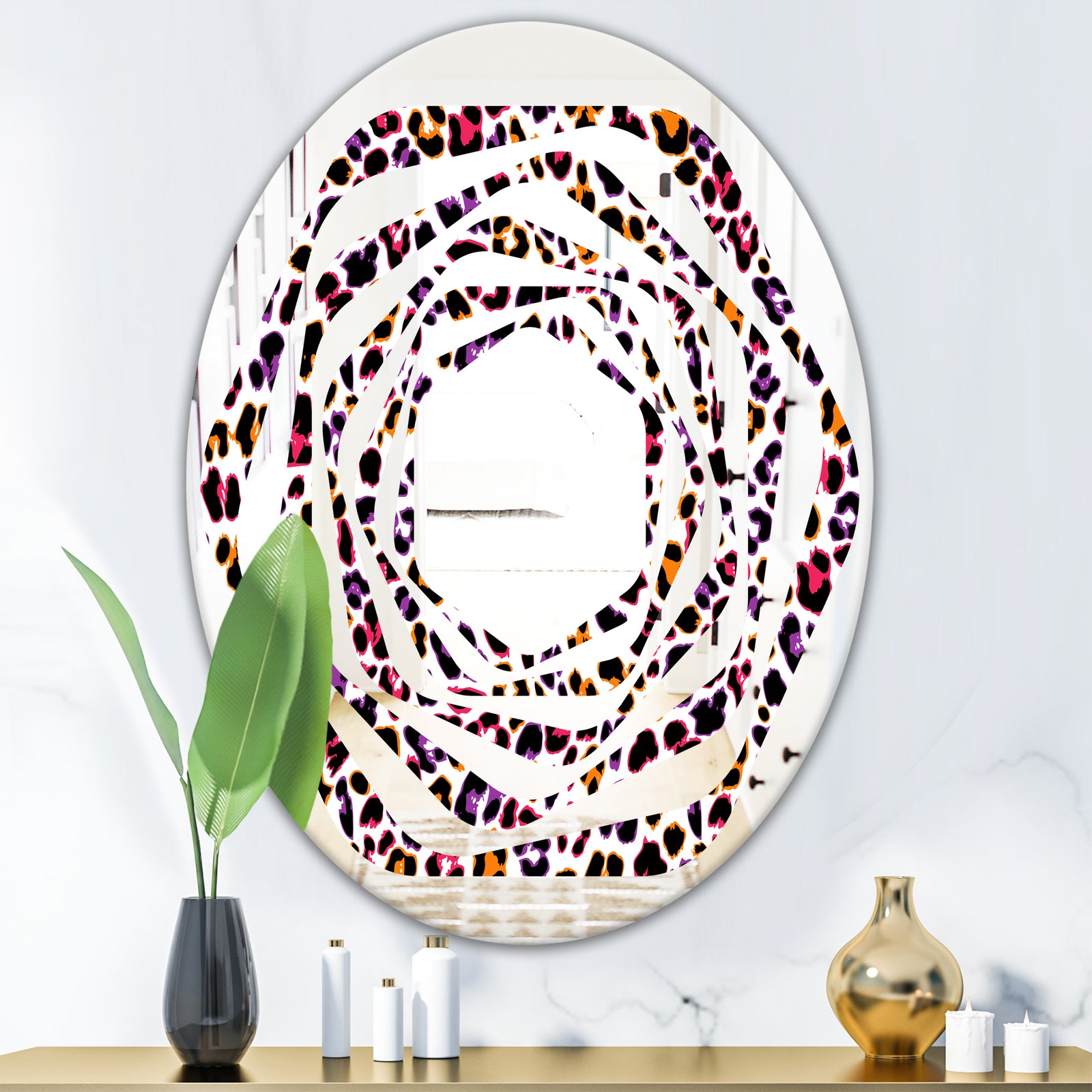 Leopard Fur Safari VII - Modern Round or Oval Wall Mirror - Whirl