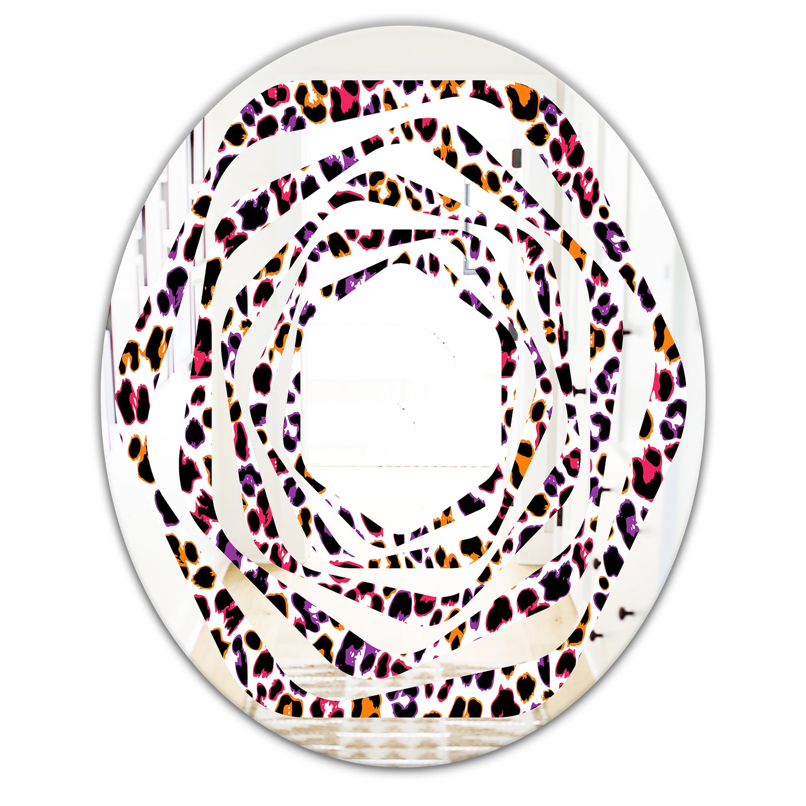 Leopard Fur Safari VII - Modern Round or Oval Wall Mirror - Whirl