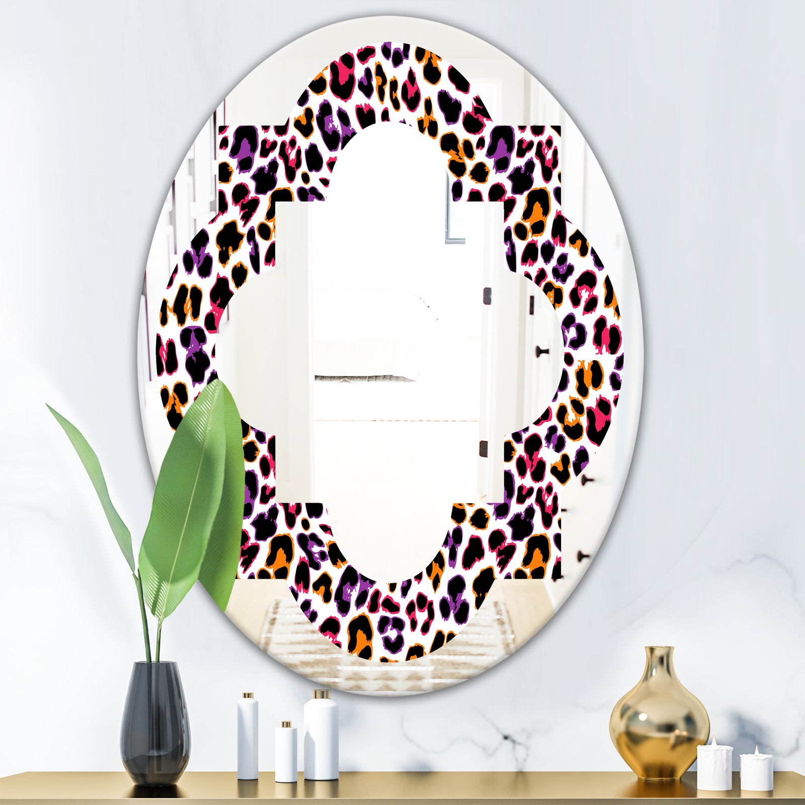 Leopard Fur Safari VII - Modern Round or Oval Wall Mirror - Quatrefoil