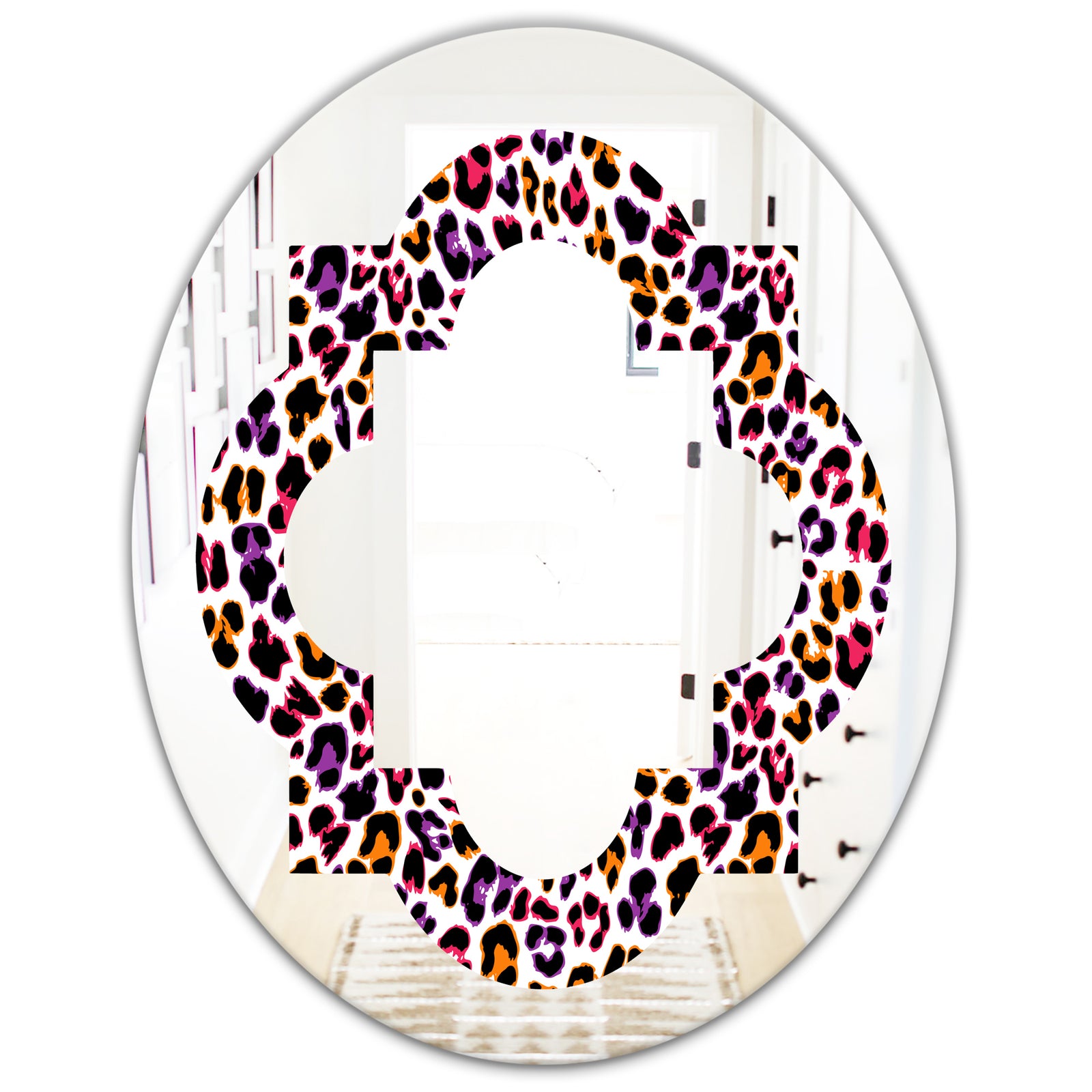 Leopard Fur Safari VII - Modern Round or Oval Wall Mirror - Quatrefoil