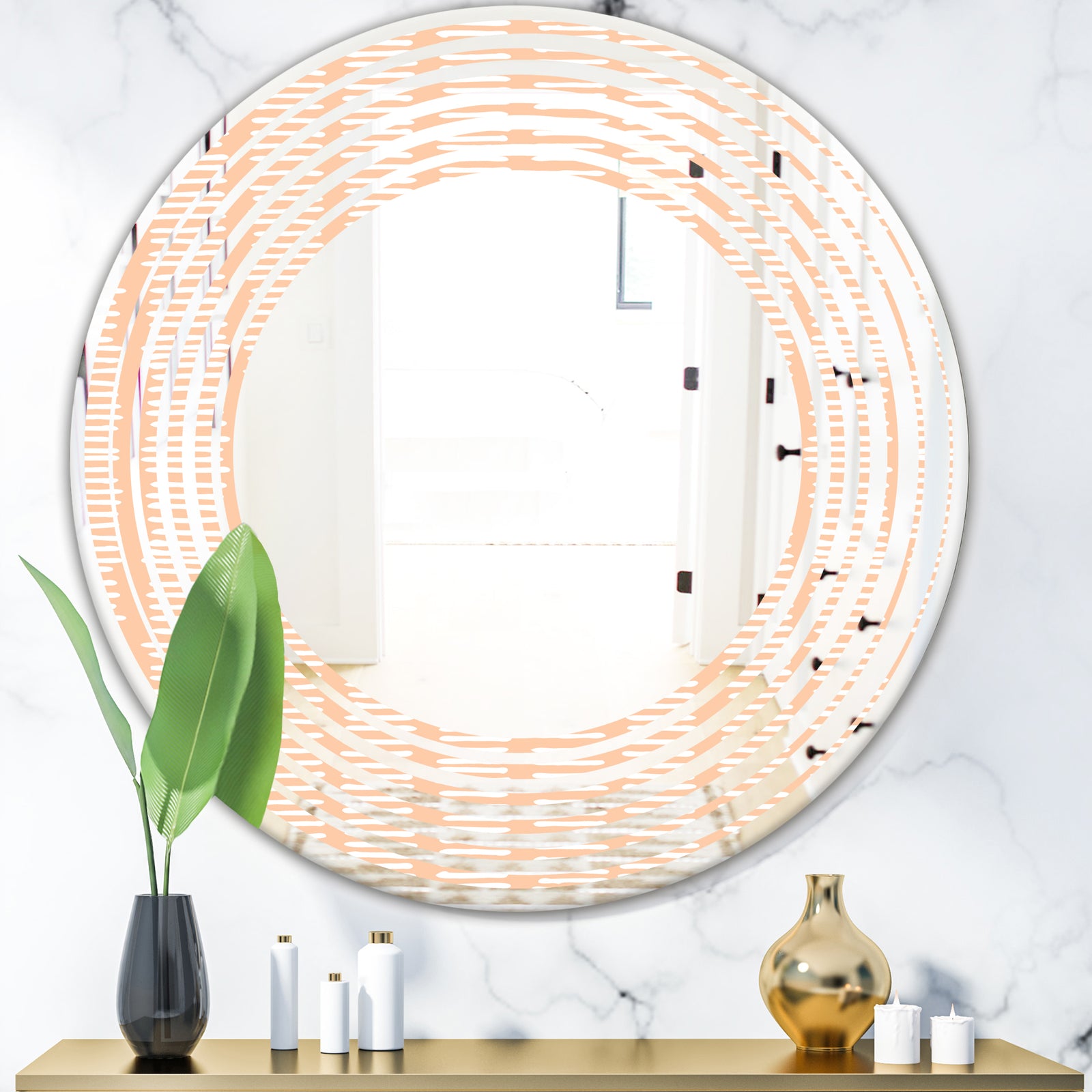 Retro Abstract Lines Pattern - Modern Round or Oval Wall Mirror - Wave