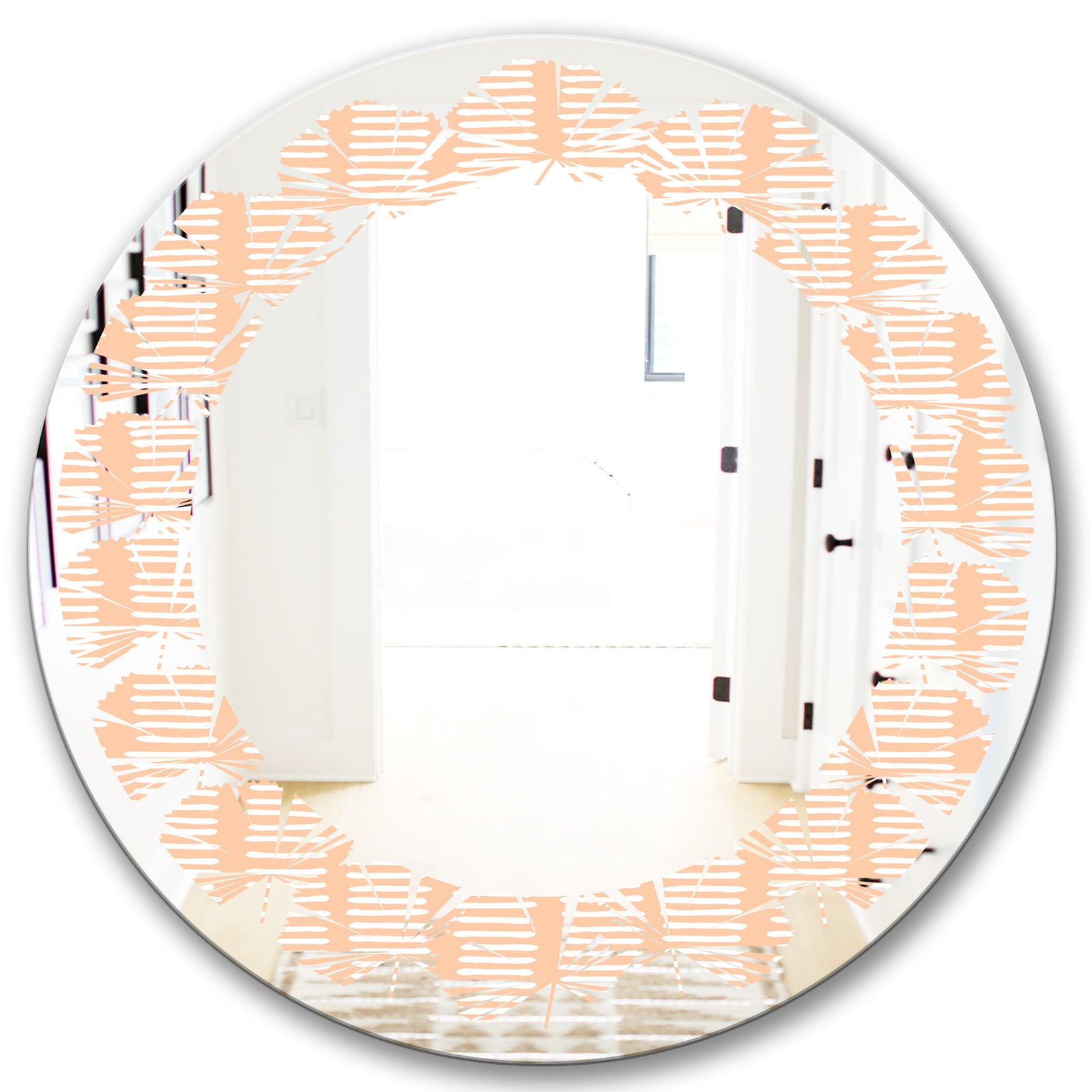 Retro Abstract Lines Pattern - Modern Round or Oval Wall Mirror - Leaves
