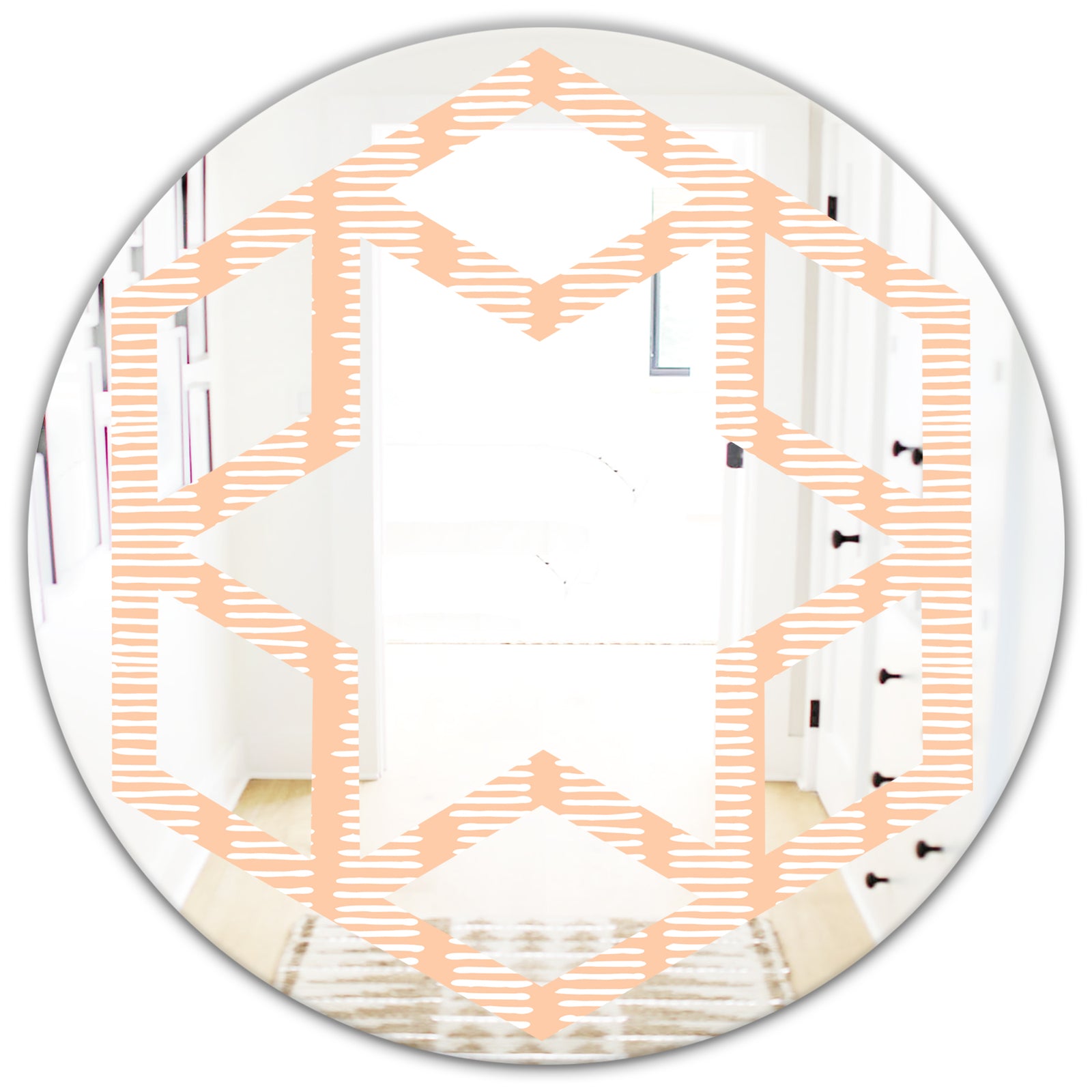 Retro Abstract Lines Pattern - Modern Round or Oval Wall Mirror - Hexagon Star