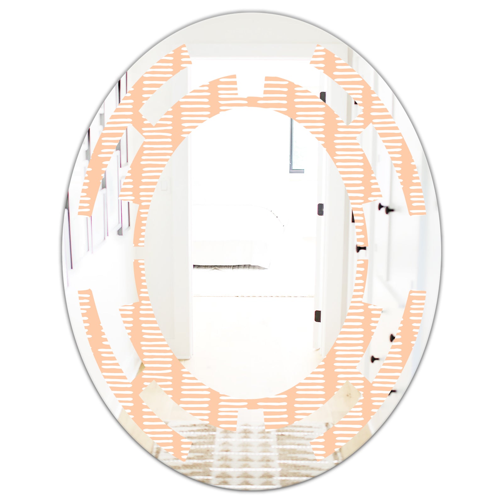 Retro Abstract Lines Pattern - Modern Round or Oval Wall Mirror - Space