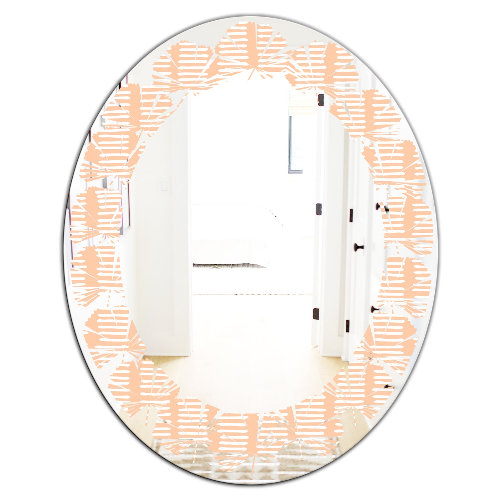 Retro Abstract Lines Pattern - Modern Round or Oval Wall Mirror - Leaves