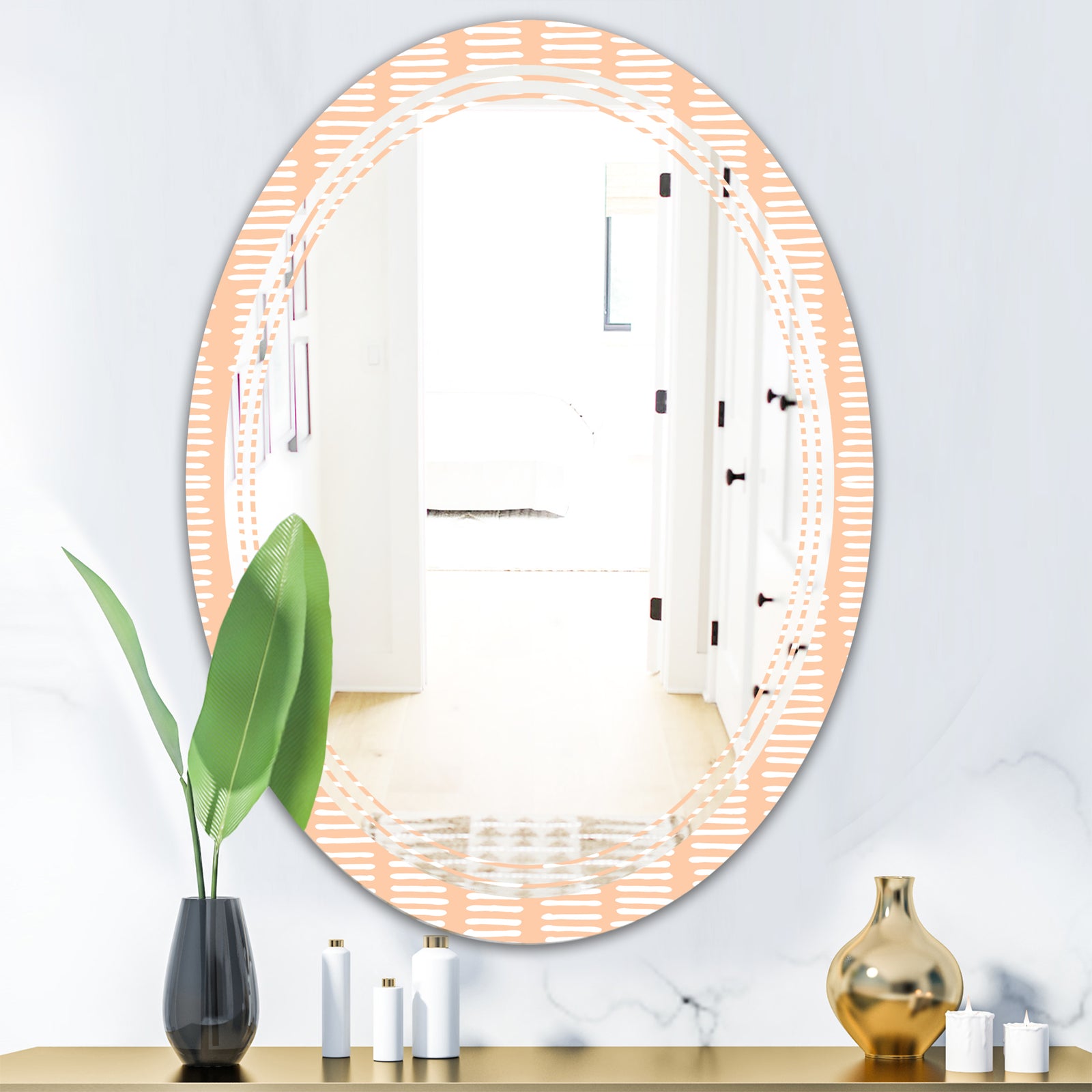Retro Abstract Lines Pattern - Modern Round or Oval Wall Mirror - Triple C