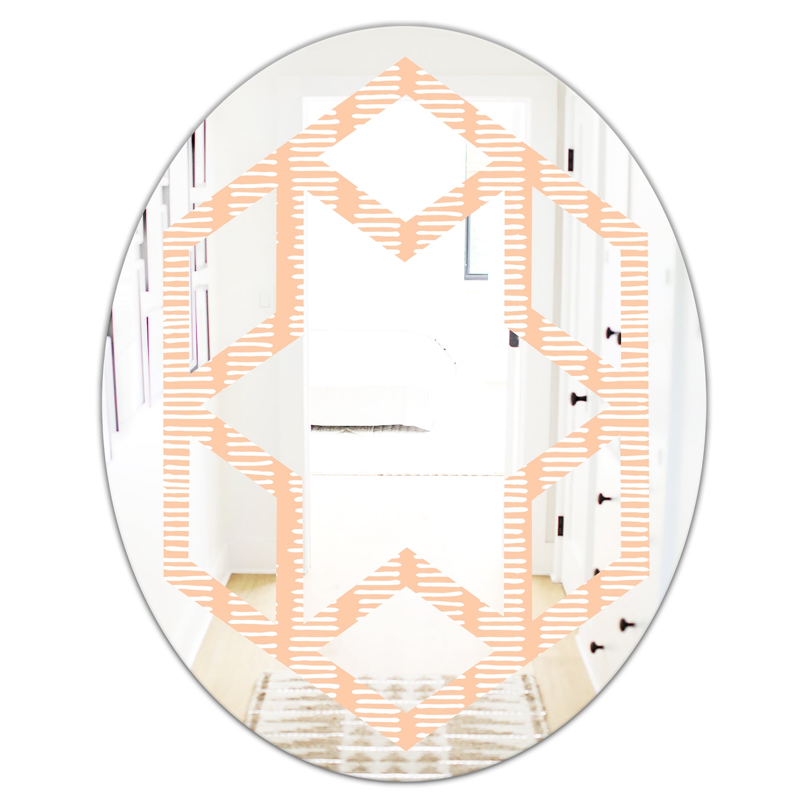 Retro Abstract Lines Pattern - Modern Round or Oval Wall Mirror - Hexagon Star