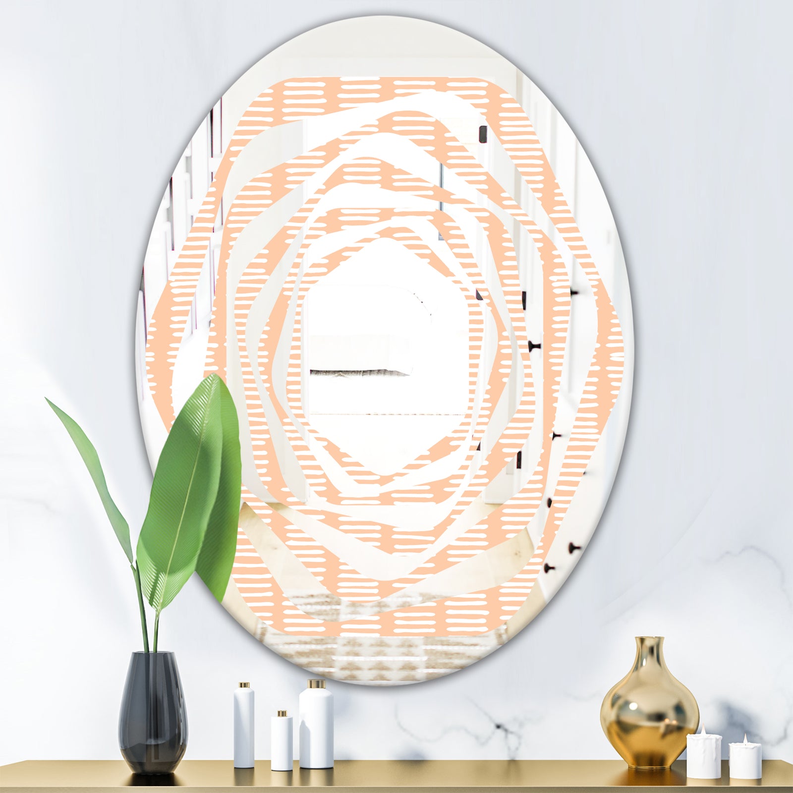 Retro Abstract Lines Pattern - Modern Round or Oval Wall Mirror - Whirl