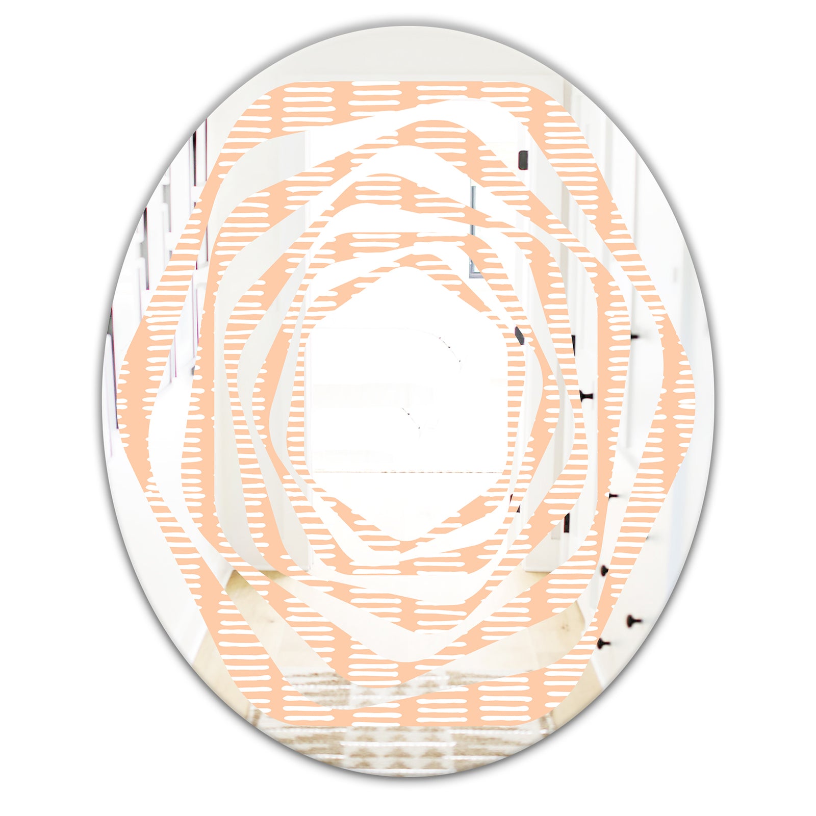 Retro Abstract Lines Pattern - Modern Round or Oval Wall Mirror - Whirl