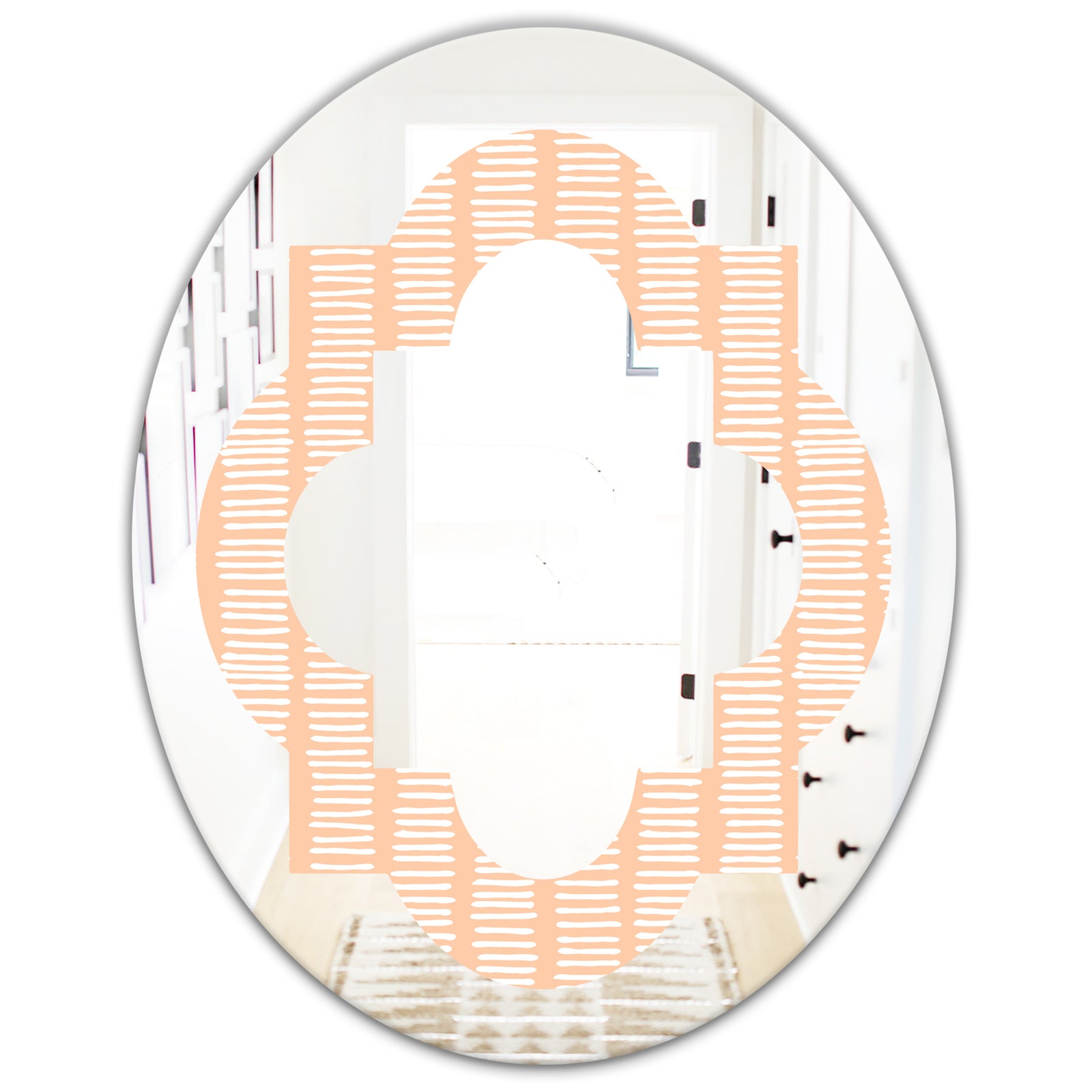 Retro Abstract Lines Pattern - Modern Round or Oval Wall Mirror - Quatrefoil