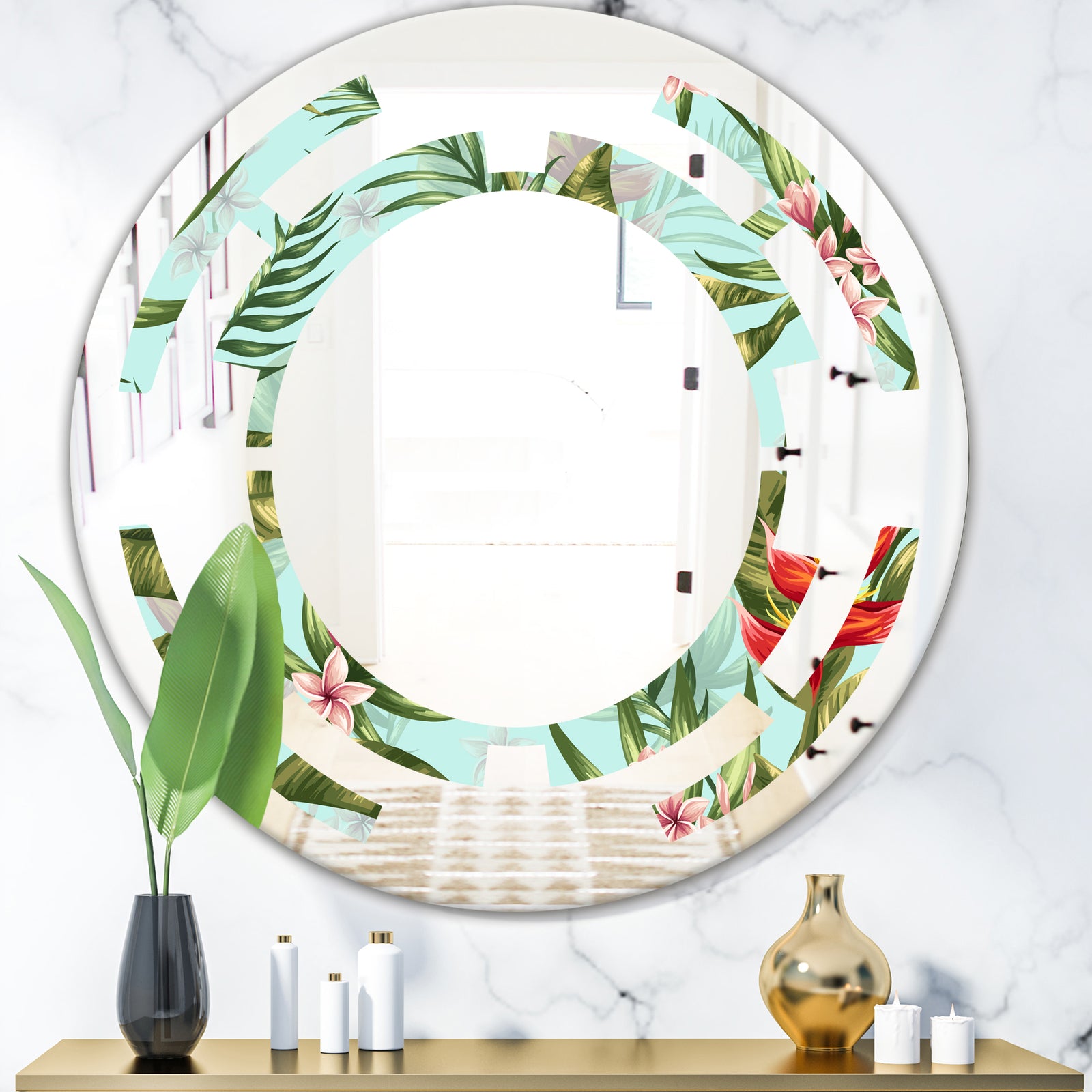 Tropical Foliage II - Modern Round or Oval Wall Mirror - Space