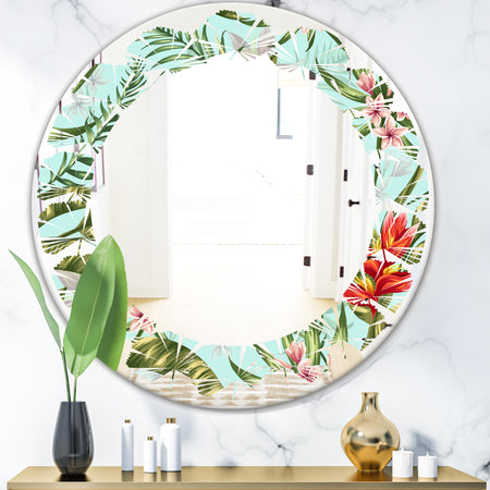 Tropical Foliage II - Modern Round or Oval Wall Mirror - Leaves