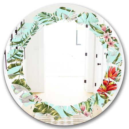 Tropical Foliage II - Modern Round or Oval Wall Mirror - Leaves