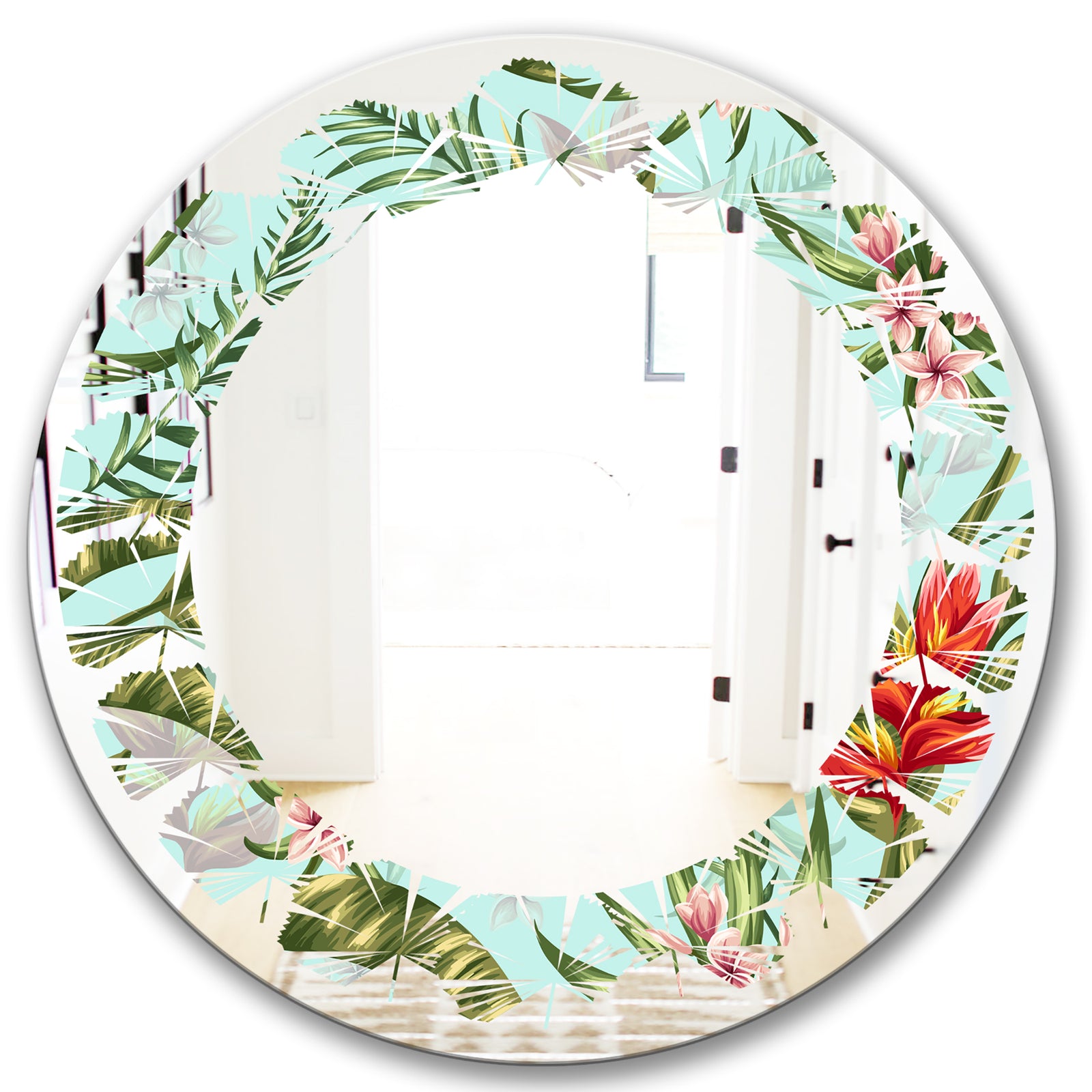 Tropical Foliage II - Modern Round or Oval Wall Mirror - Leaves