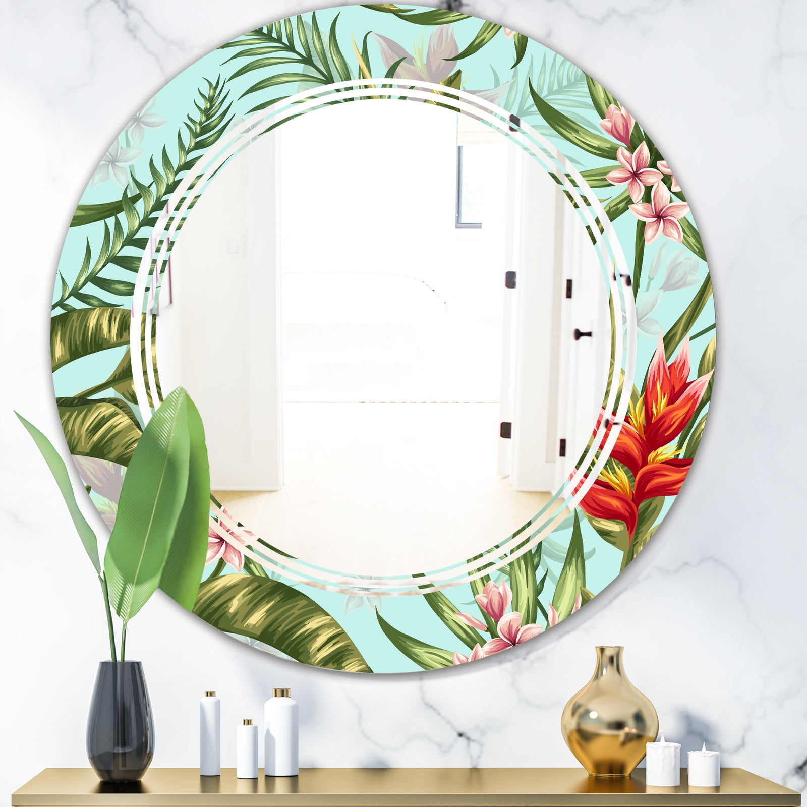Tropical Foliage II - Modern Round or Oval Wall Mirror - Triple C