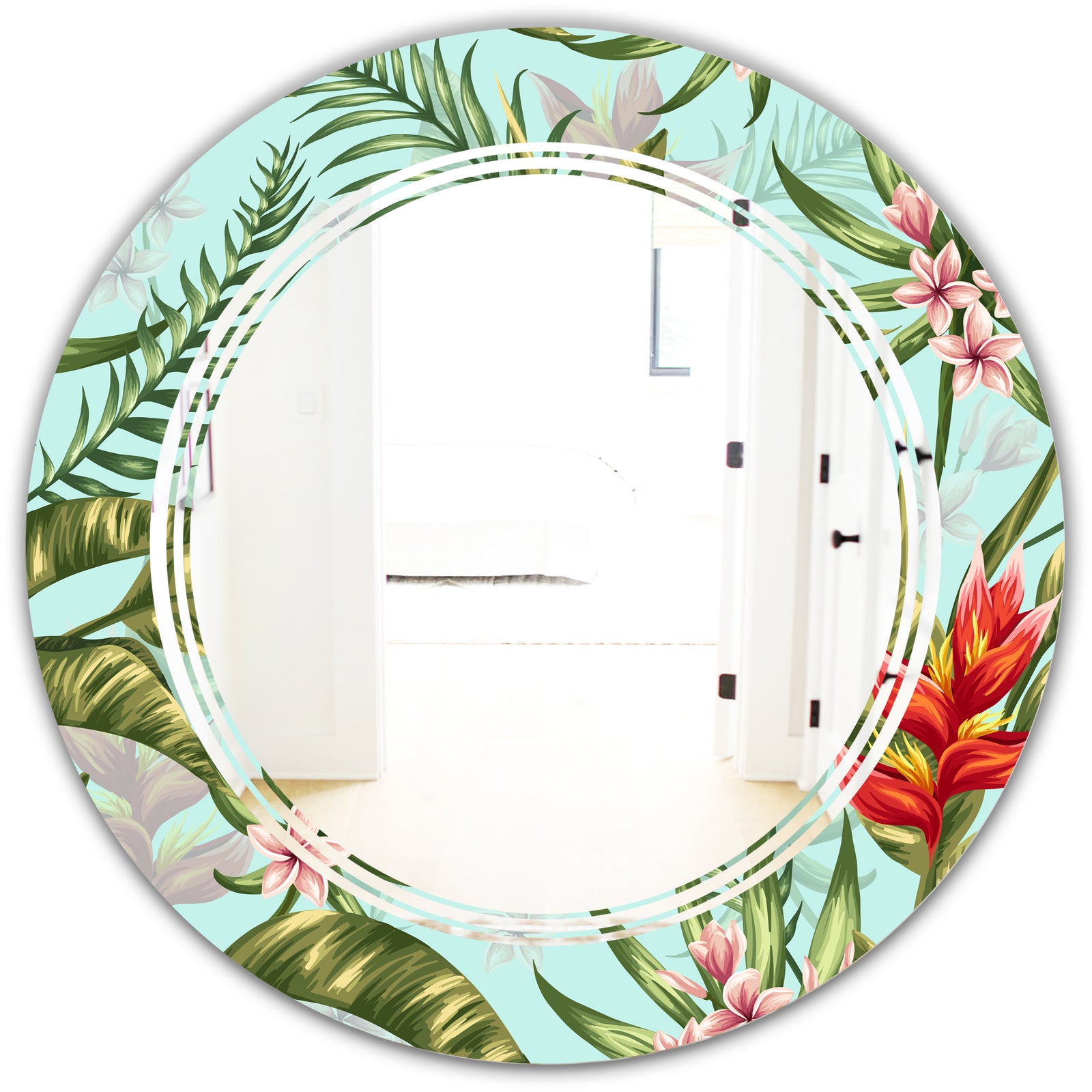 Tropical Foliage II - Modern Round or Oval Wall Mirror - Triple C