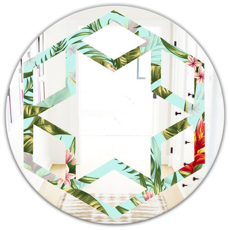 Tropical Foliage II - Modern Round or Oval Wall Mirror - Hexagon Star