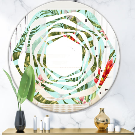 Tropical Foliage II - Modern Round or Oval Wall Mirror - Whirl