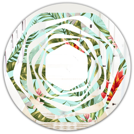 Tropical Foliage II - Modern Round or Oval Wall Mirror - Whirl