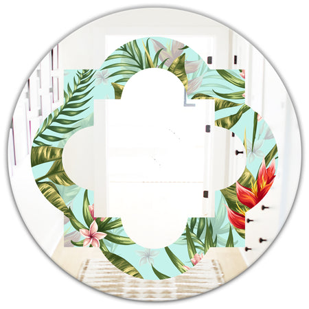 Tropical Foliage II - Modern Round or Oval Wall Mirror - Quatrefoil