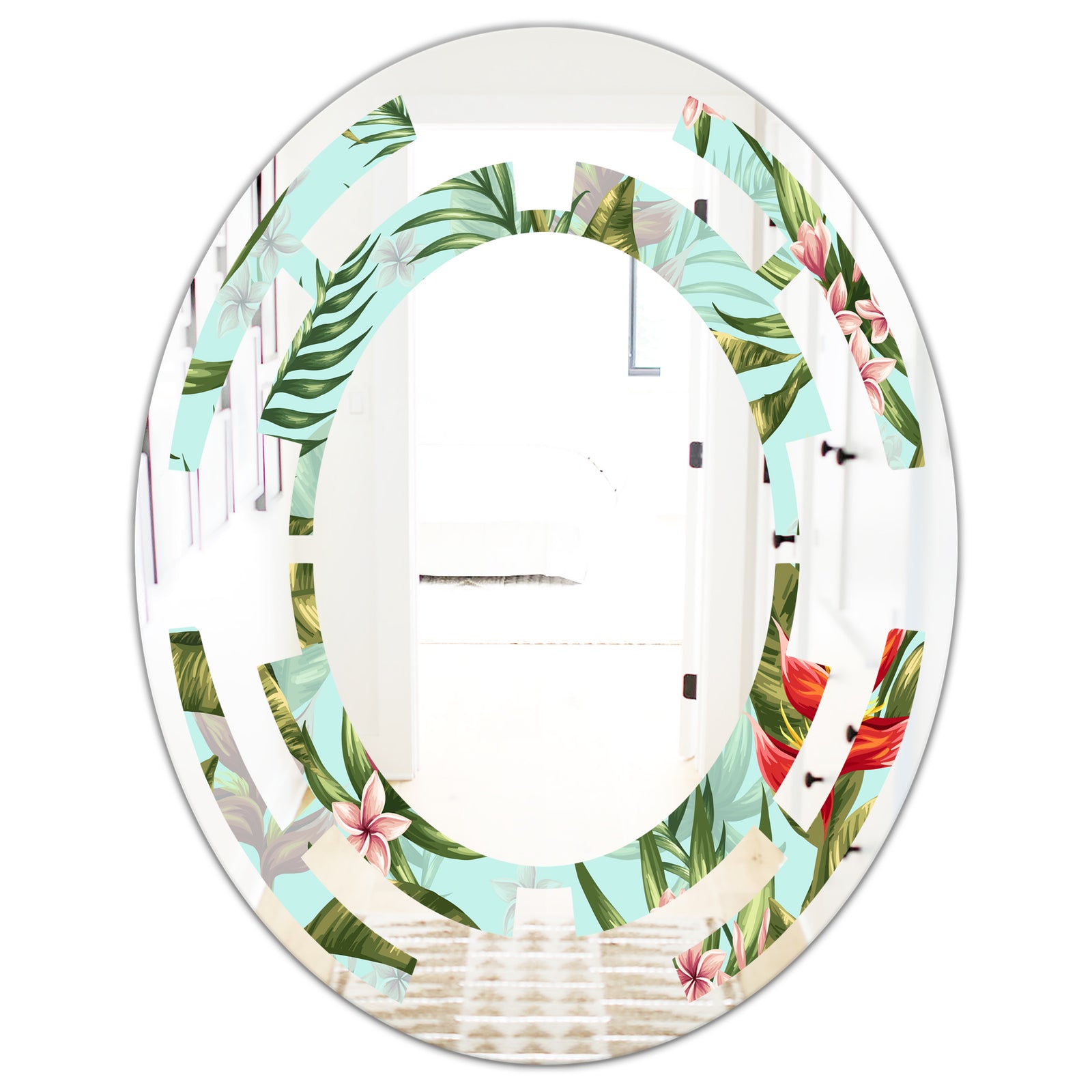 Tropical Foliage II - Modern Round or Oval Wall Mirror - Space
