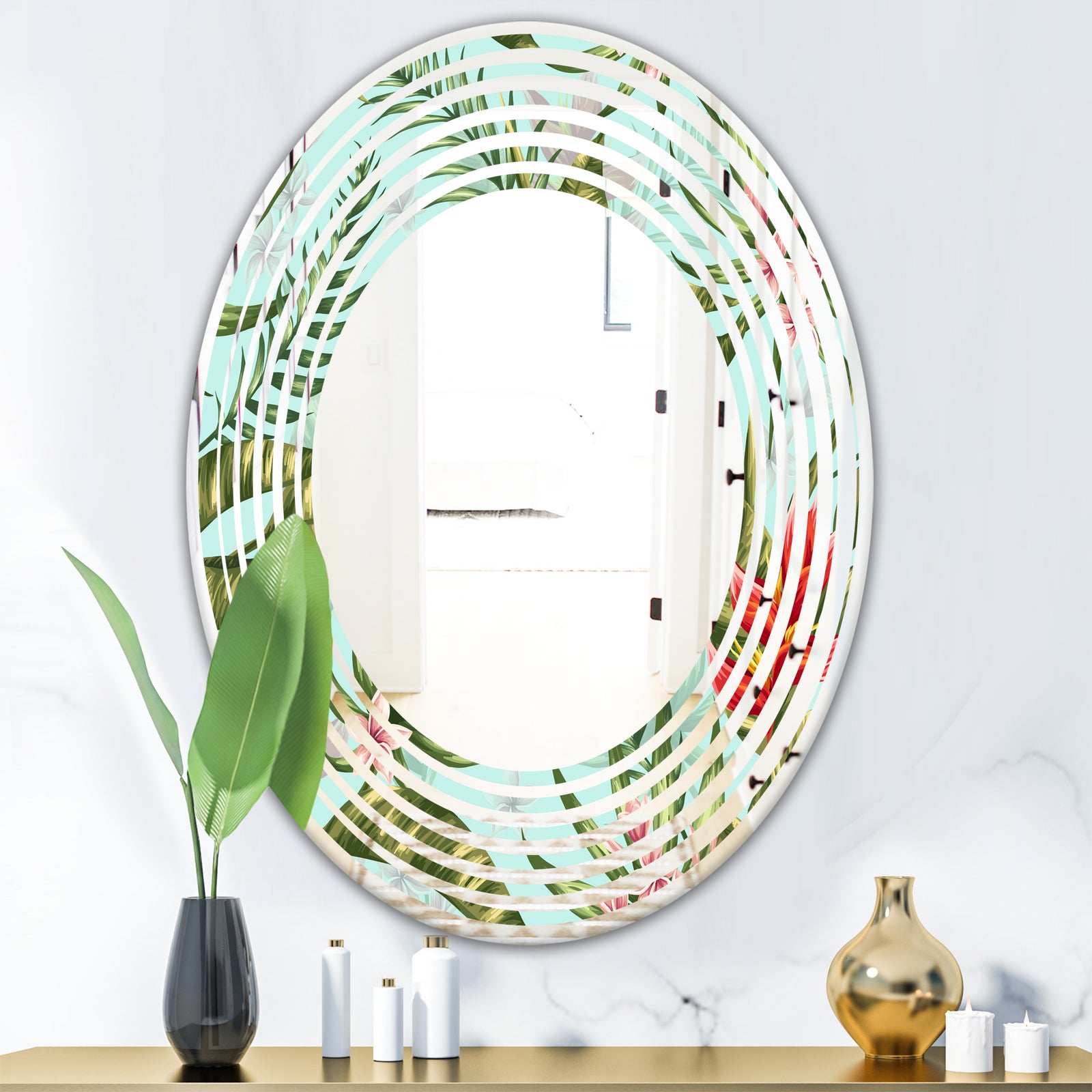 Tropical Foliage II - Modern Round or Oval Wall Mirror - Wave