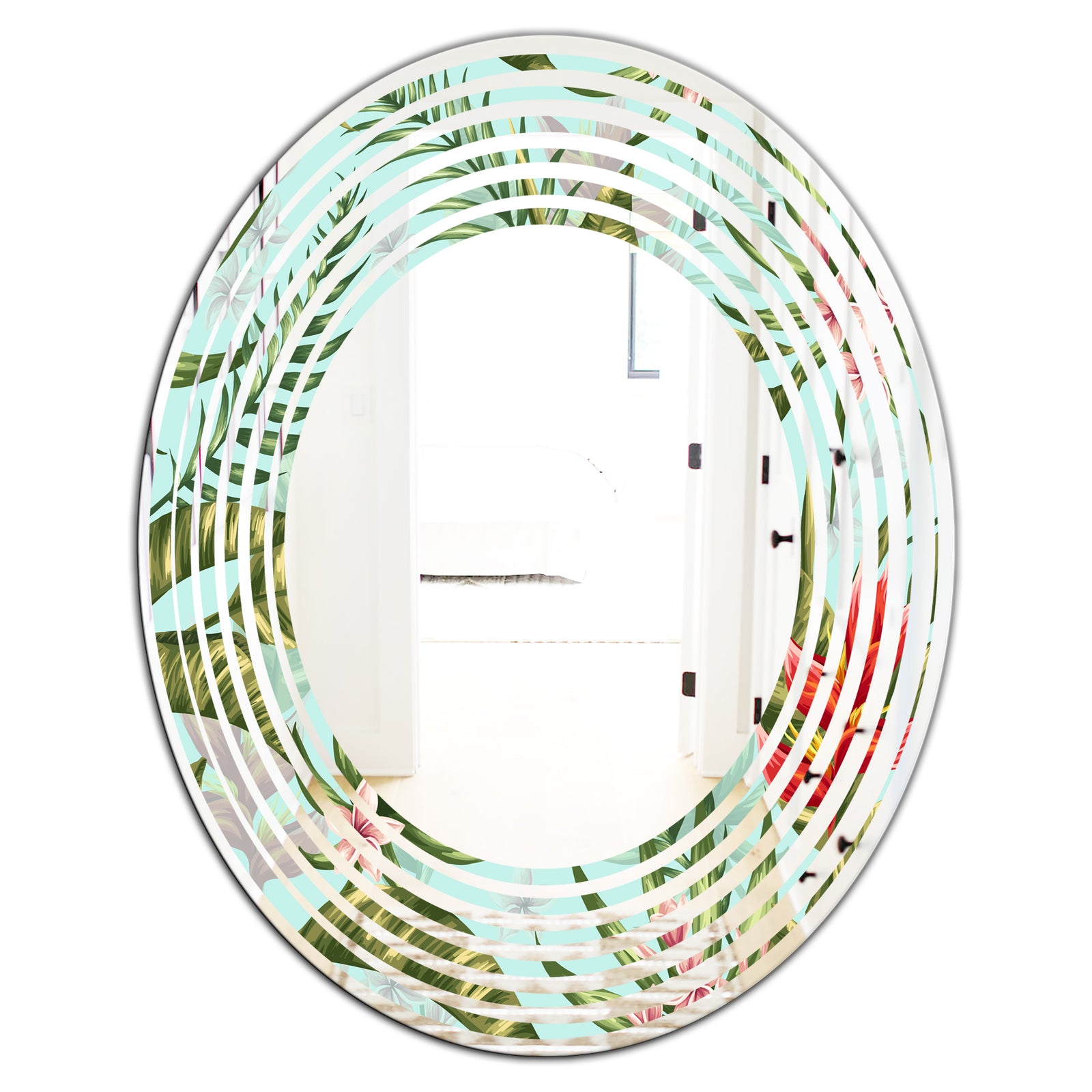 Tropical Foliage II - Modern Round or Oval Wall Mirror - Wave