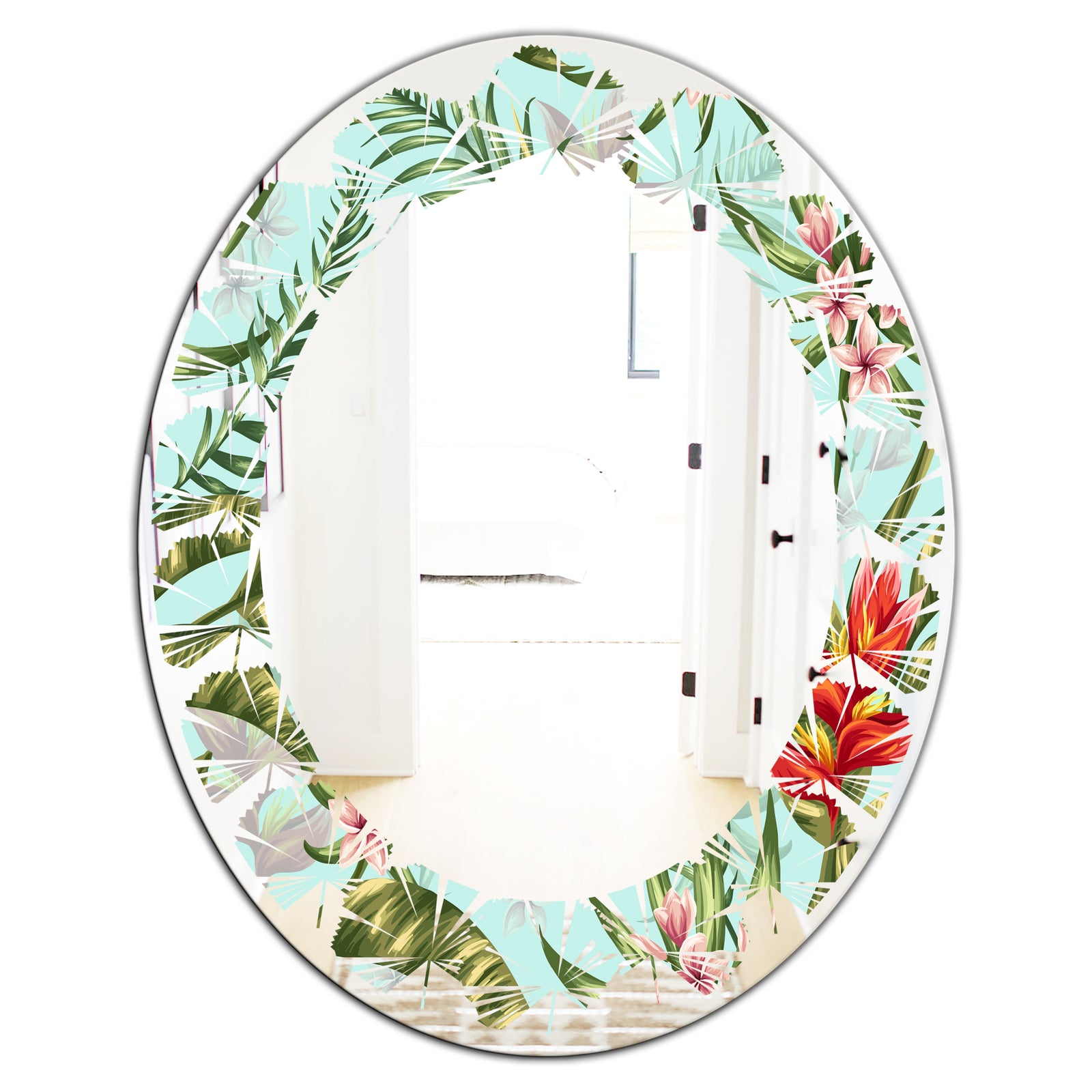 Tropical Foliage II - Modern Round or Oval Wall Mirror - Leaves