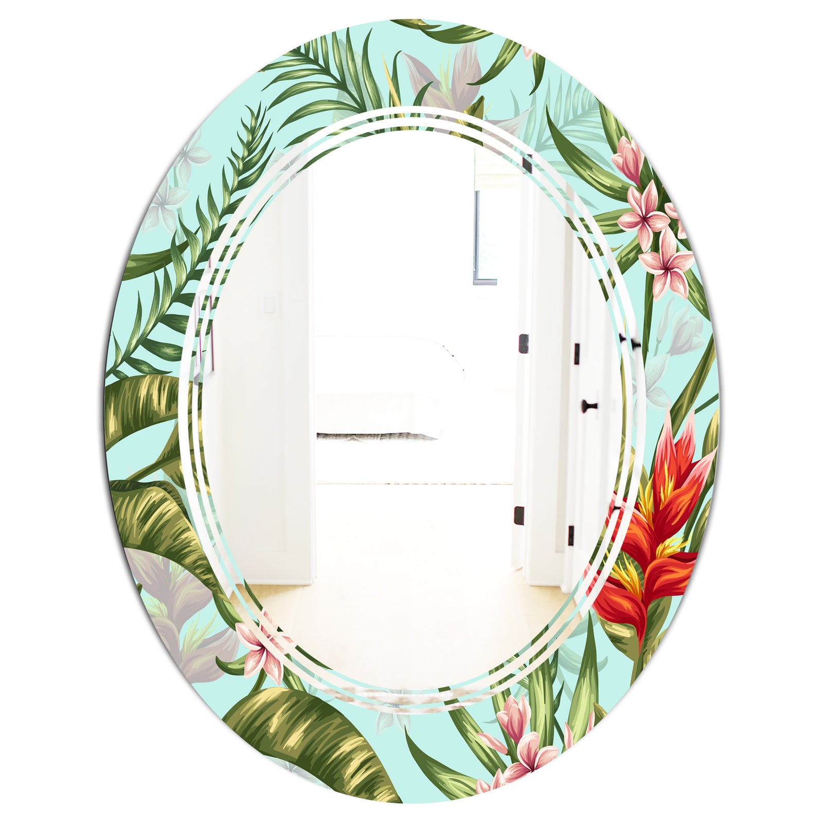Tropical Foliage II - Modern Round or Oval Wall Mirror - Triple C