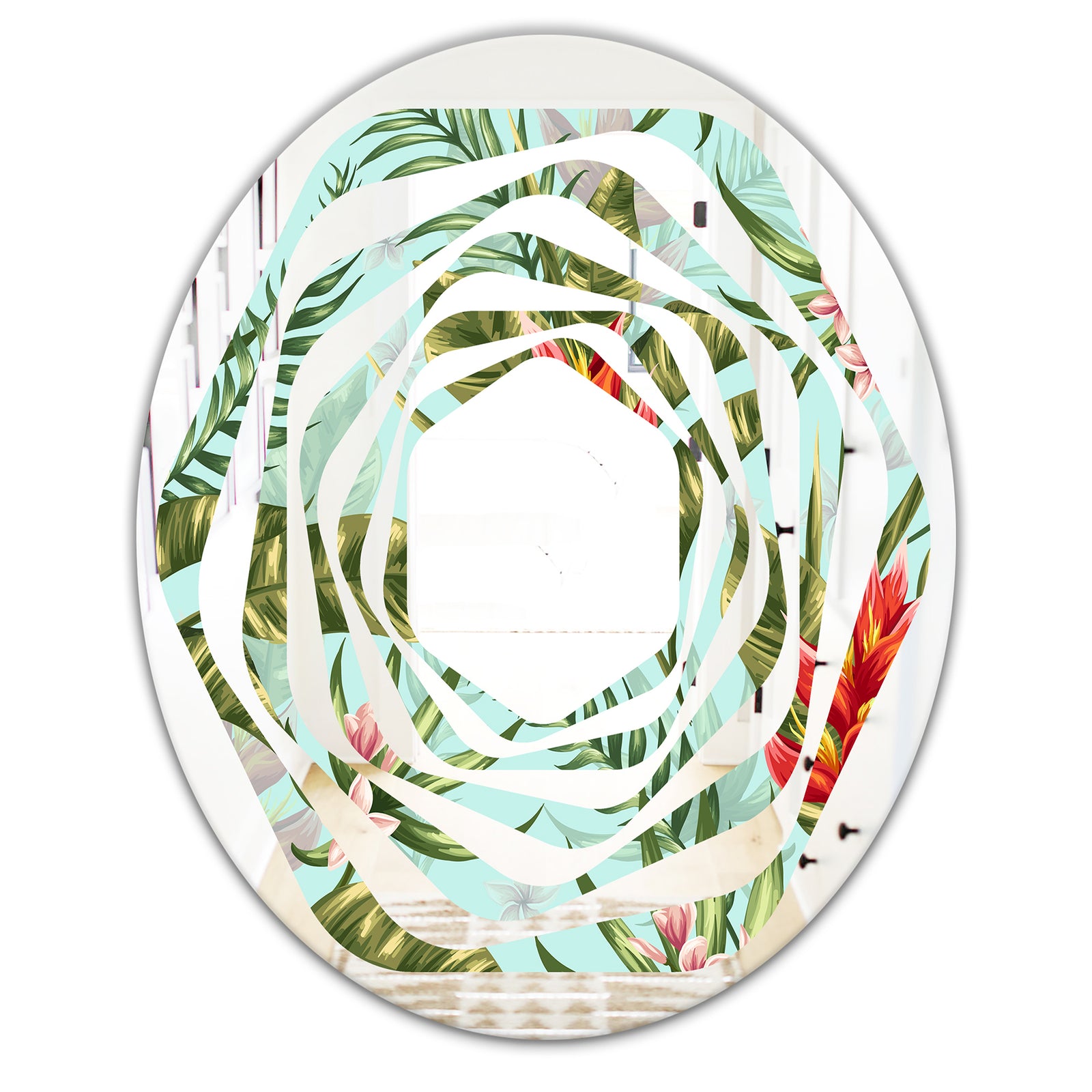 Tropical Foliage II - Modern Round or Oval Wall Mirror - Whirl