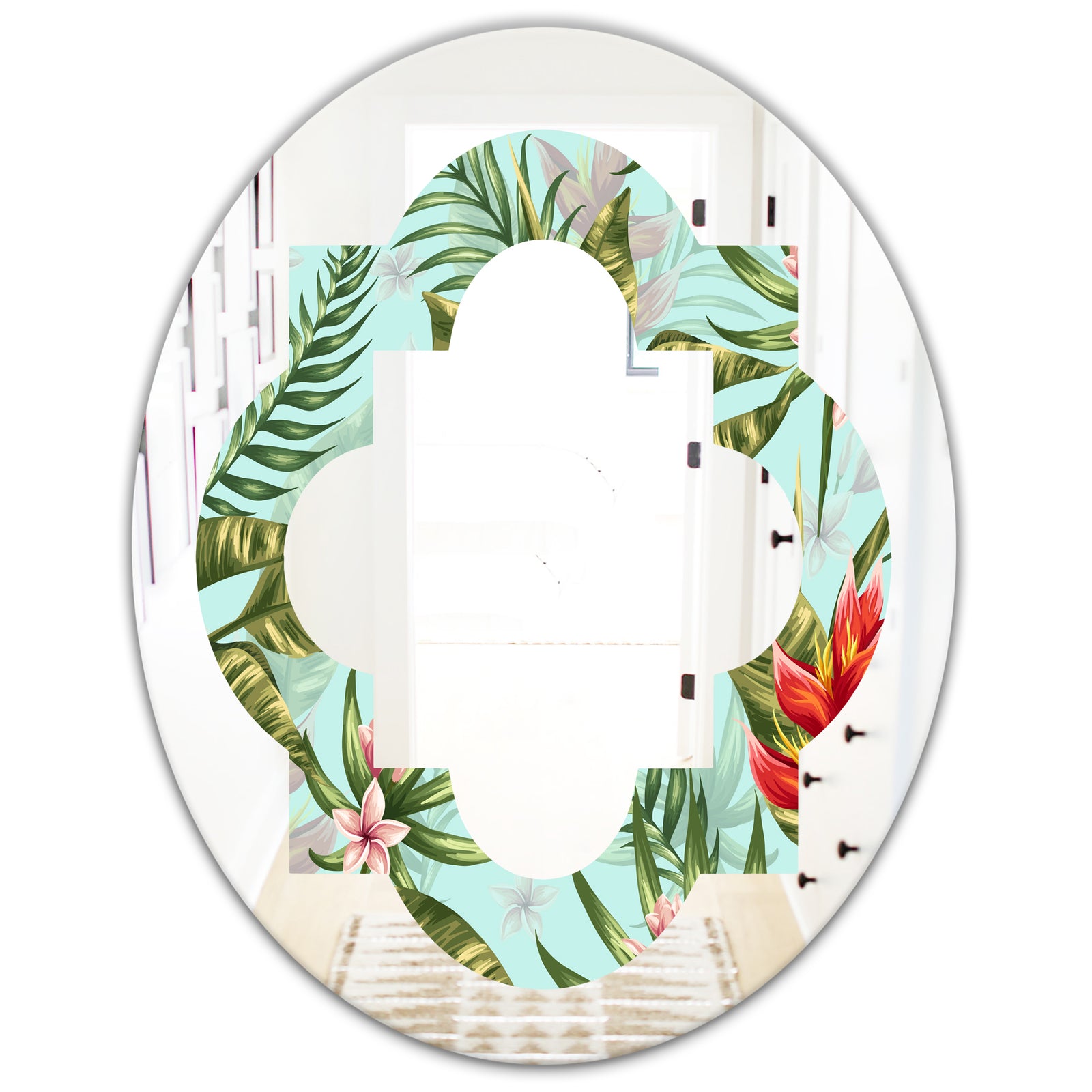 Tropical Foliage II - Modern Round or Oval Wall Mirror - Quatrefoil