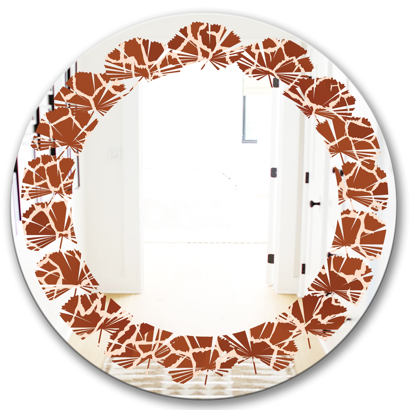 Leopard Fur Safari I - Modern Round or Oval Wall Mirror - Leaves