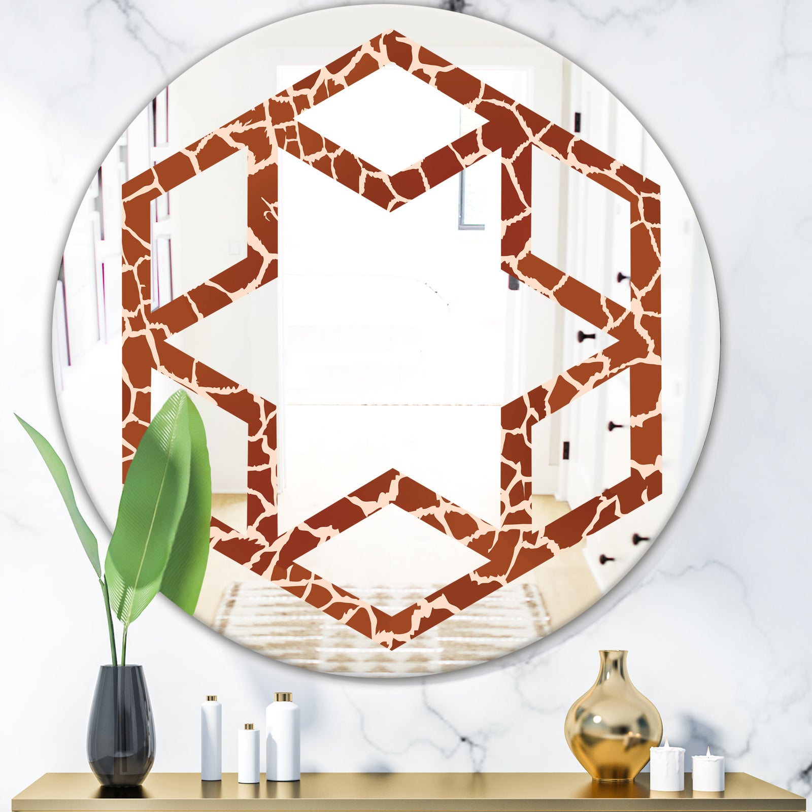 Leopard Fur Safari I - Modern Round or Oval Wall Mirror - Hexagon Star