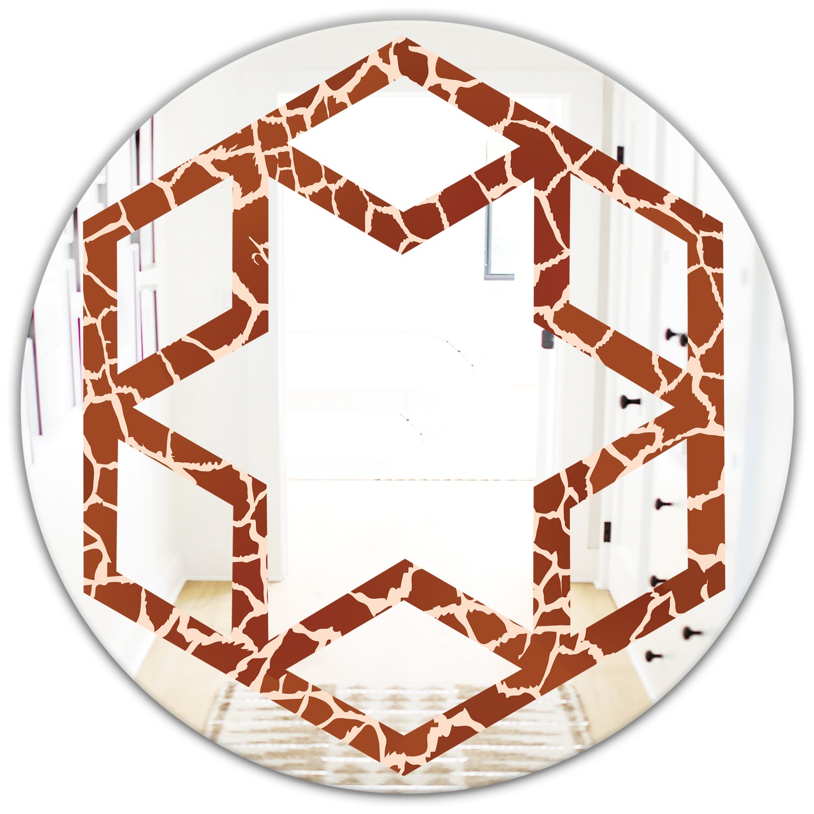 Leopard Fur Safari I - Modern Round or Oval Wall Mirror - Hexagon Star
