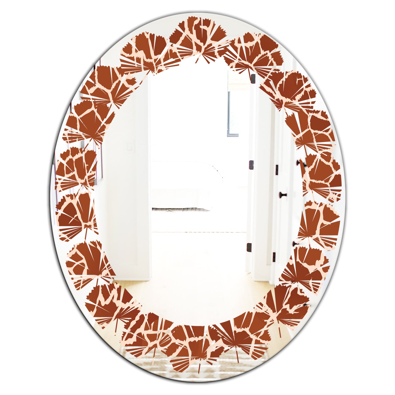 Leopard Fur Safari I - Modern Round or Oval Wall Mirror - Leaves
