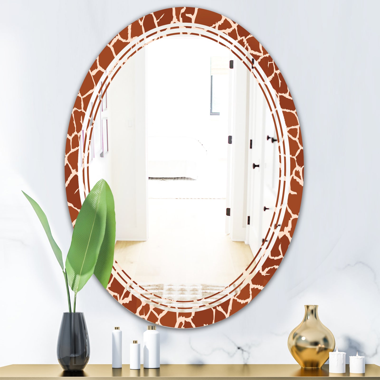Leopard Fur Safari I - Modern Round or Oval Wall Mirror - Triple C
