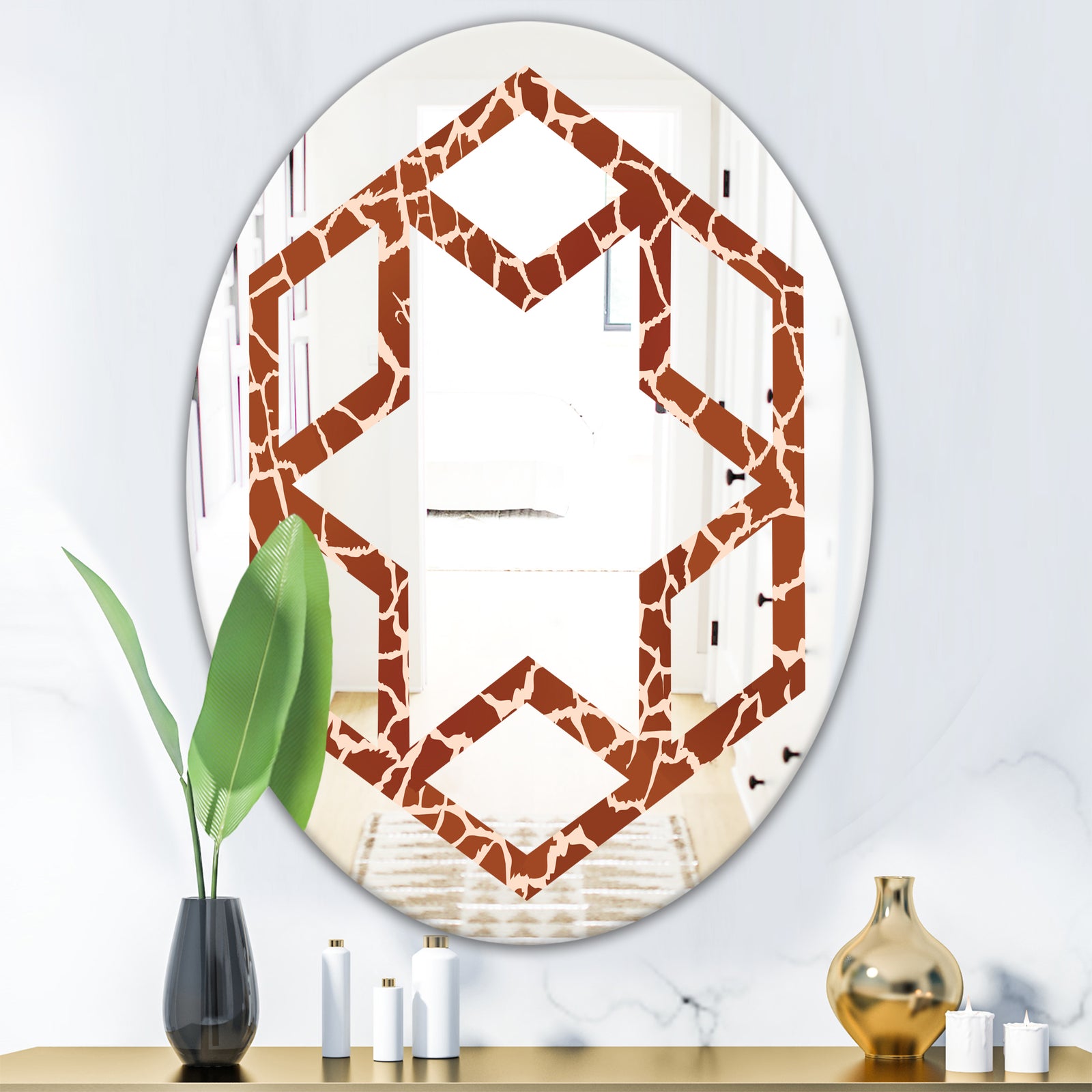 Leopard Fur Safari I - Modern Round or Oval Wall Mirror - Hexagon Star