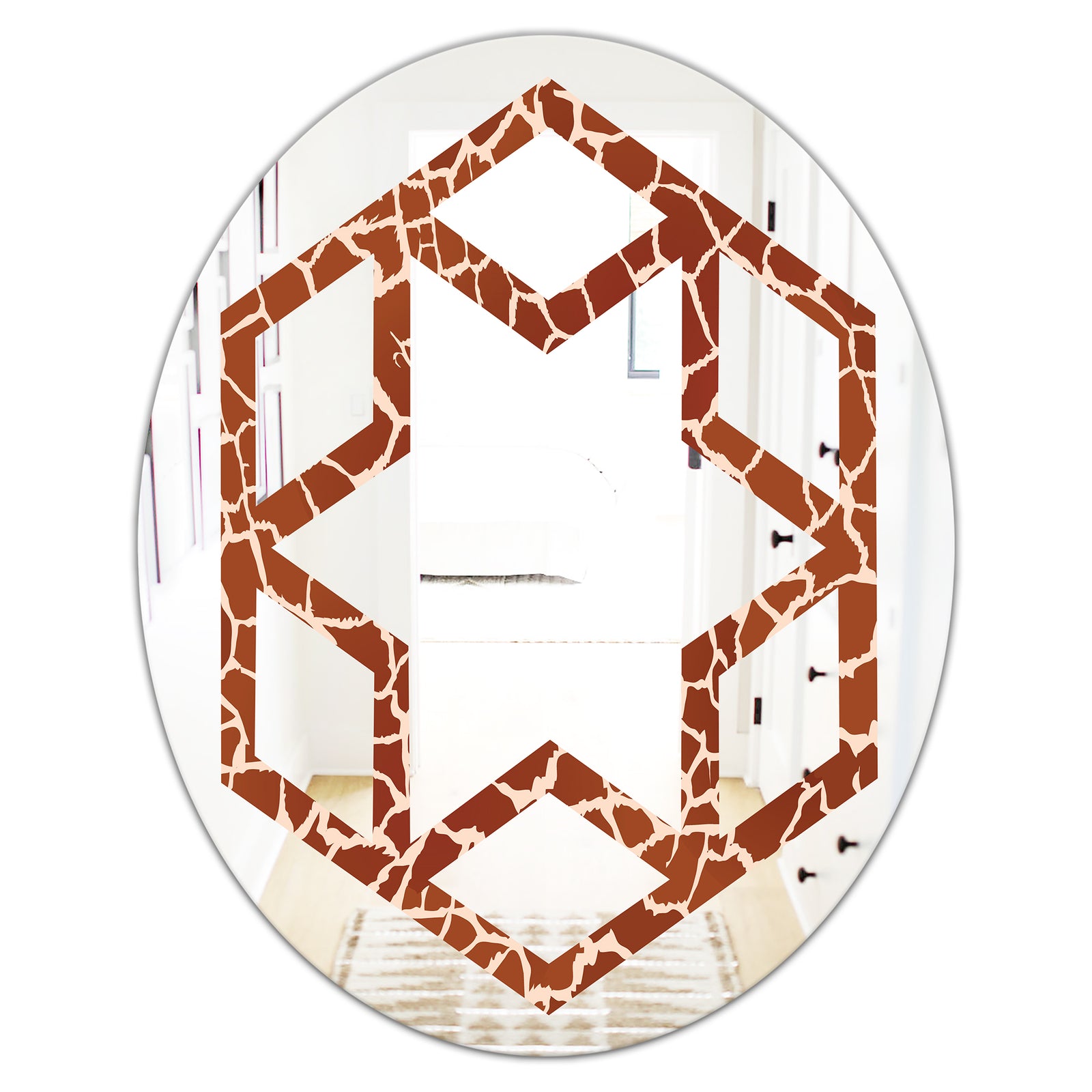 Leopard Fur Safari I - Modern Round or Oval Wall Mirror - Hexagon Star