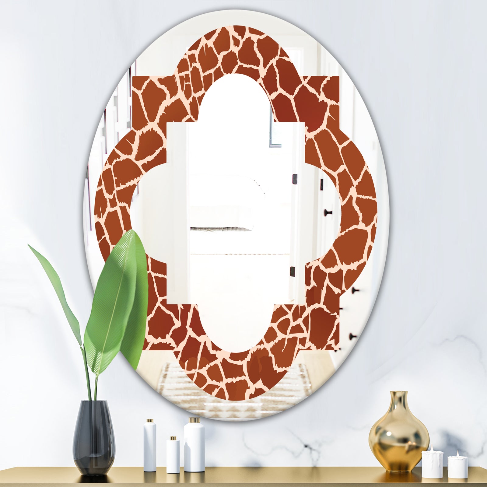Leopard Fur Safari I - Modern Round or Oval Wall Mirror - Quatrefoil