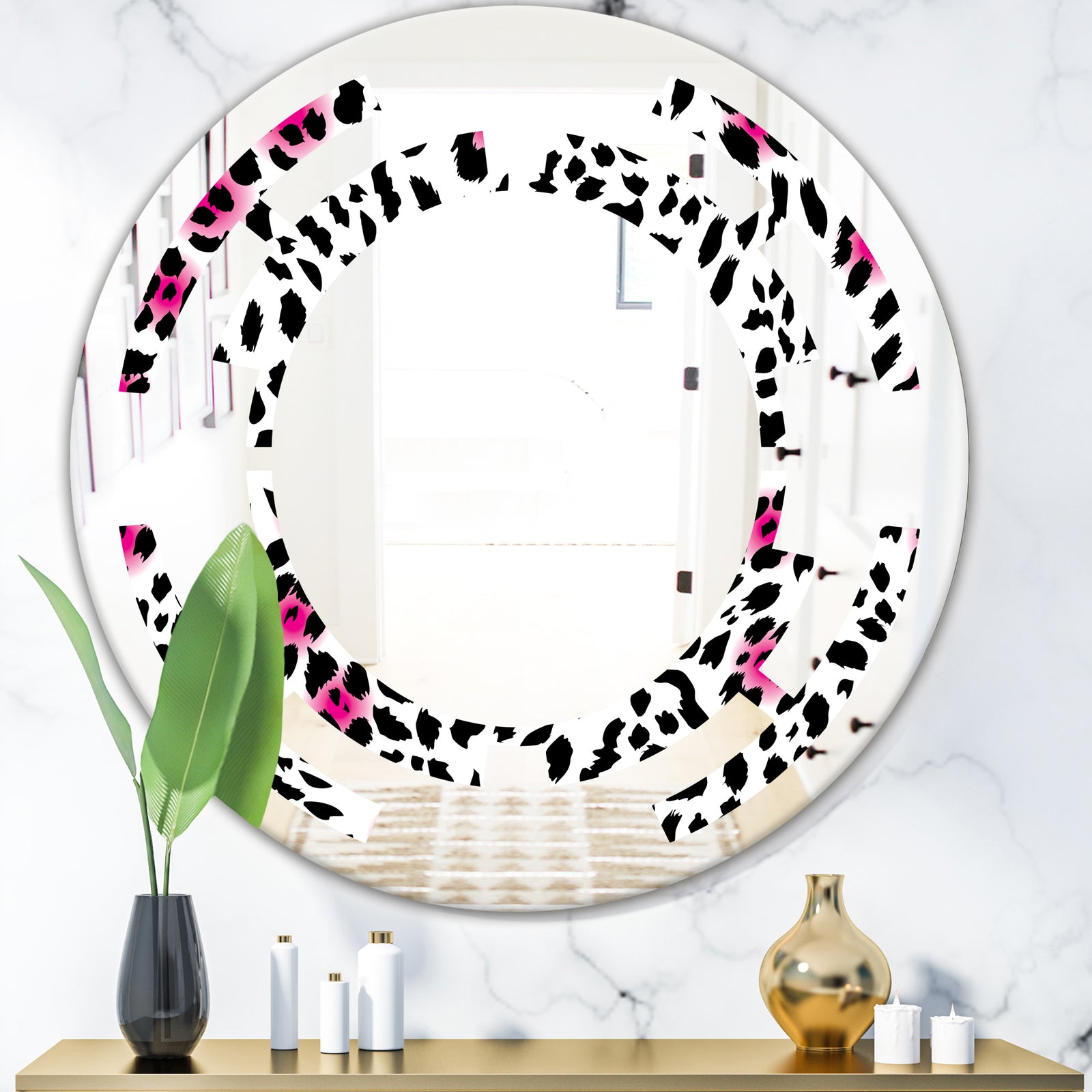 Glam Leopard Pattern - Modern Round or Oval Wall Mirror - Space