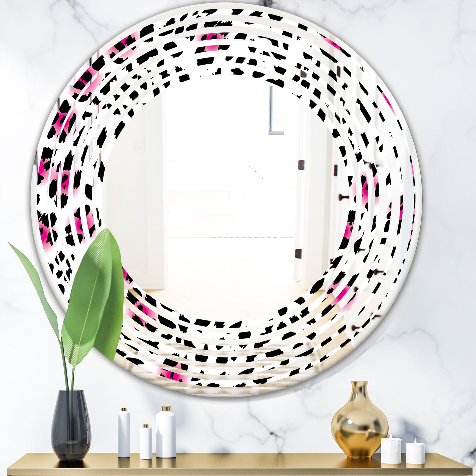 Glam Leopard Pattern - Modern Round or Oval Wall Mirror - Wave