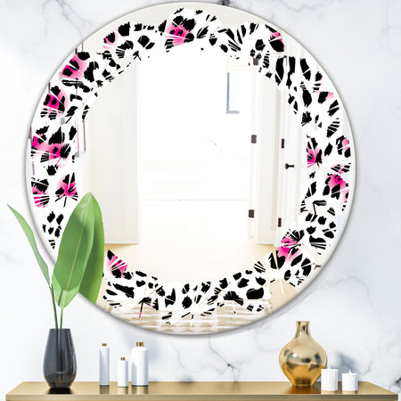 Glam Leopard Pattern - Modern Round or Oval Wall Mirror - Leaves