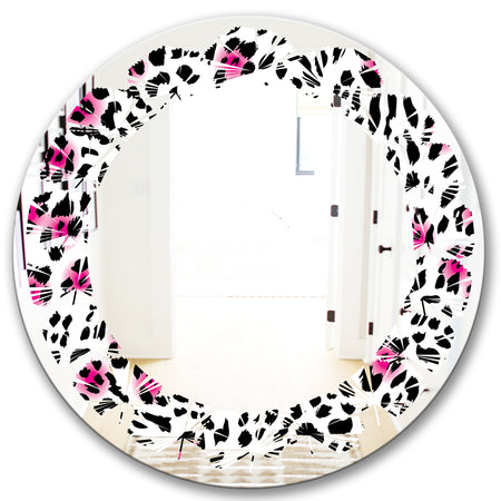 Glam Leopard Pattern - Modern Round or Oval Wall Mirror - Leaves