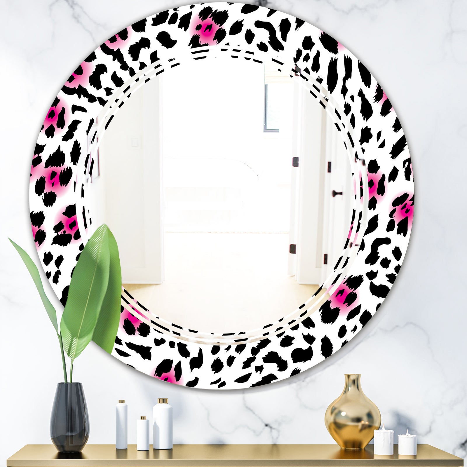 Glam Leopard Pattern - Modern Round or Oval Wall Mirror - Triple C