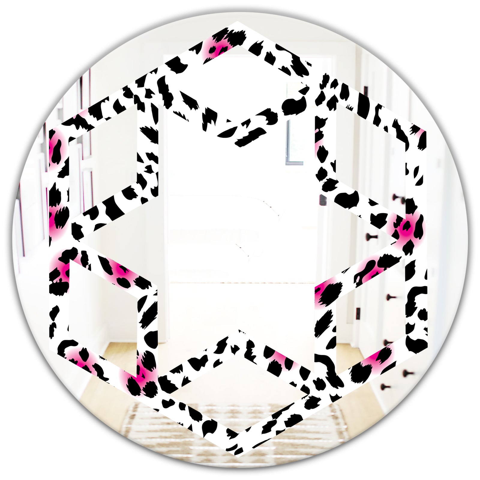 Glam Leopard Pattern - Modern Round or Oval Wall Mirror - Hexagon Star