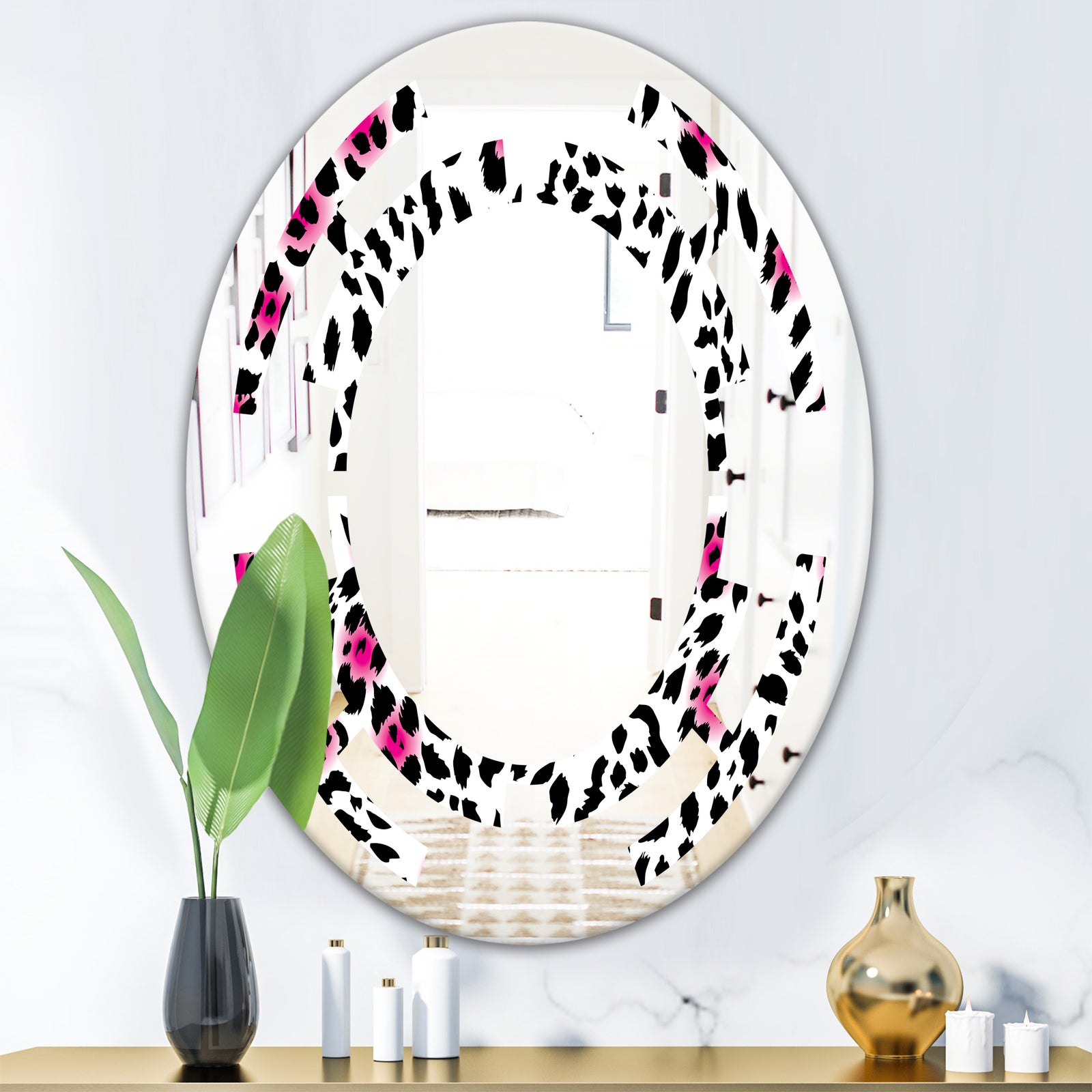 Glam Leopard Pattern - Modern Round or Oval Wall Mirror - Space