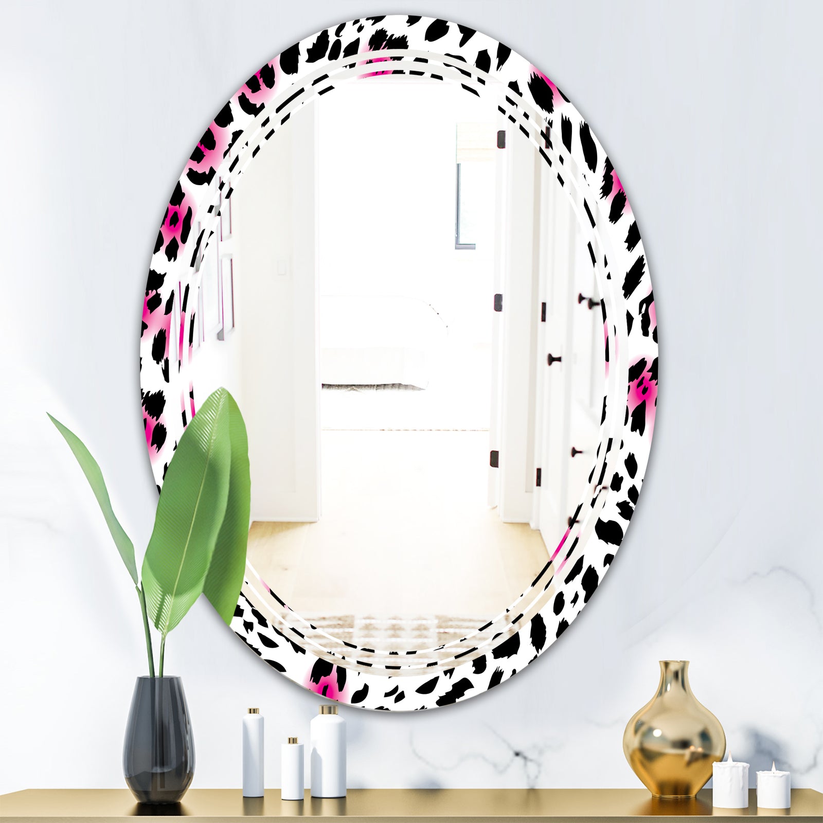 Glam Leopard Pattern - Modern Round or Oval Wall Mirror - Triple C