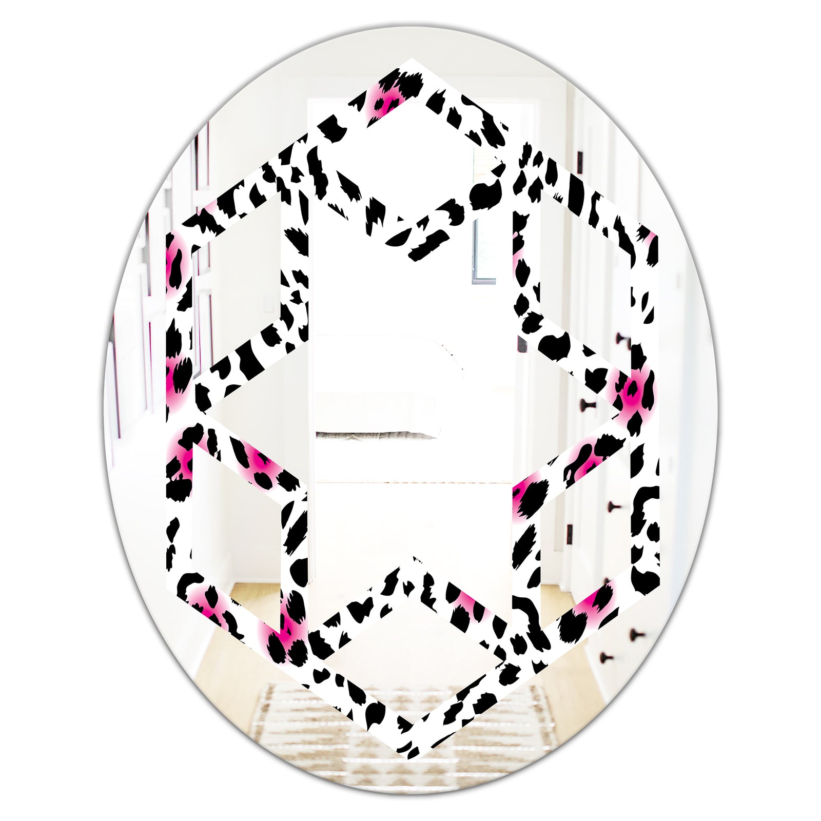 Glam Leopard Pattern - Modern Round or Oval Wall Mirror - Hexagon Star