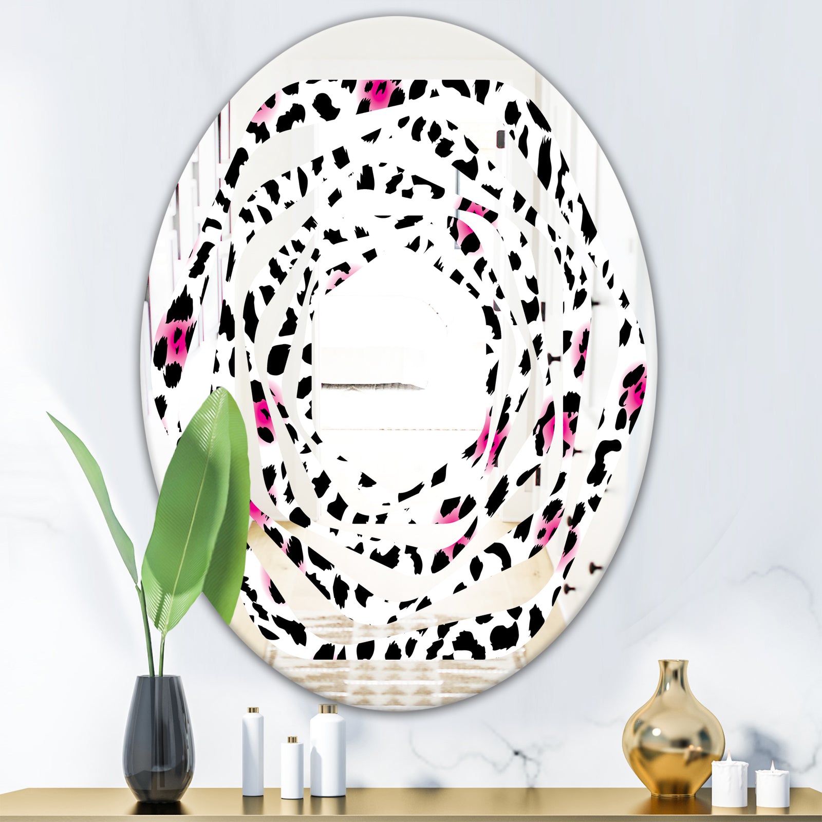 Glam Leopard Pattern - Modern Round or Oval Wall Mirror - Whirl
