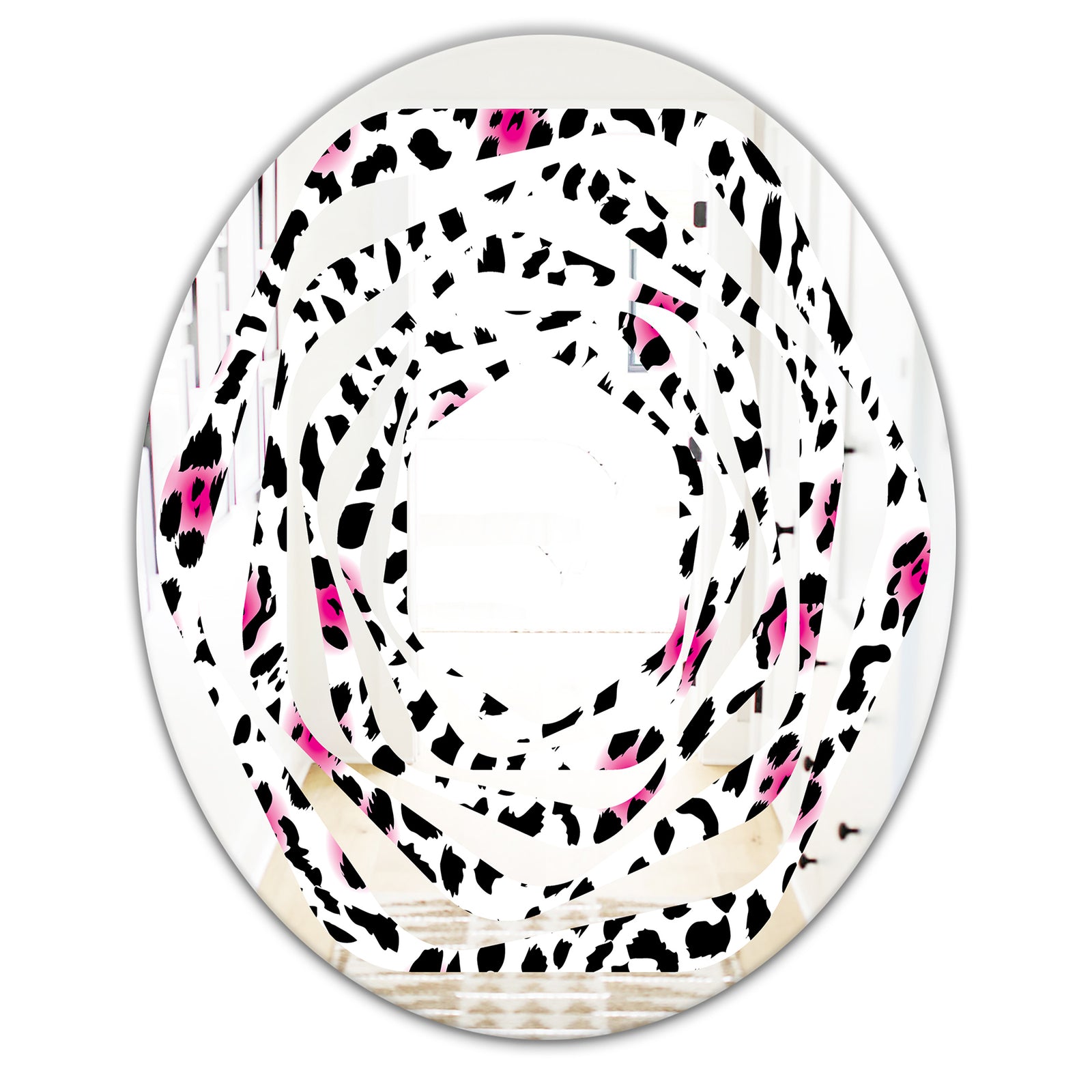 Glam Leopard Pattern - Modern Round or Oval Wall Mirror - Whirl